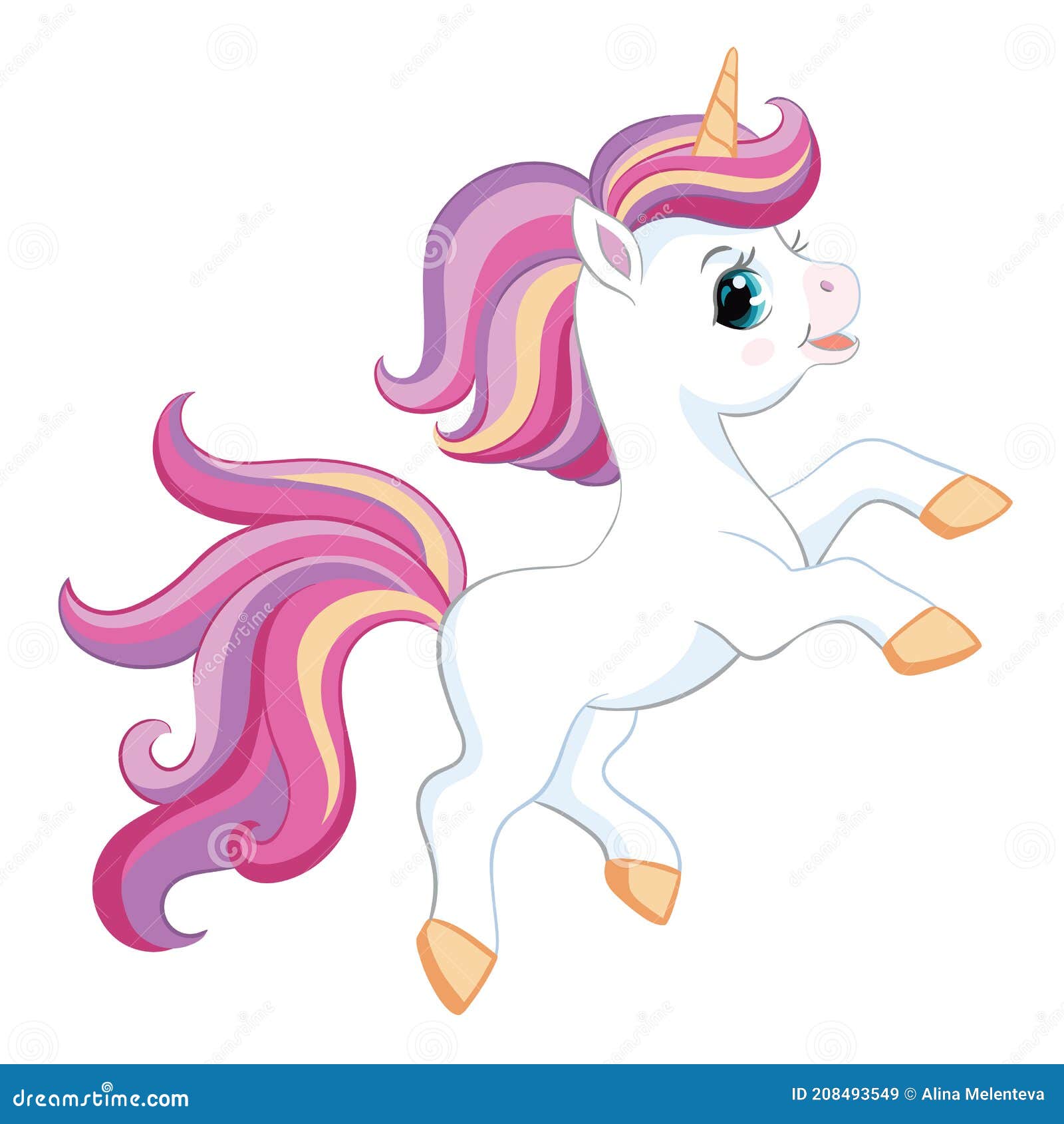 Cute Cartoon Unicorn with Pink Mane Vector Illustration Stock Vector ...