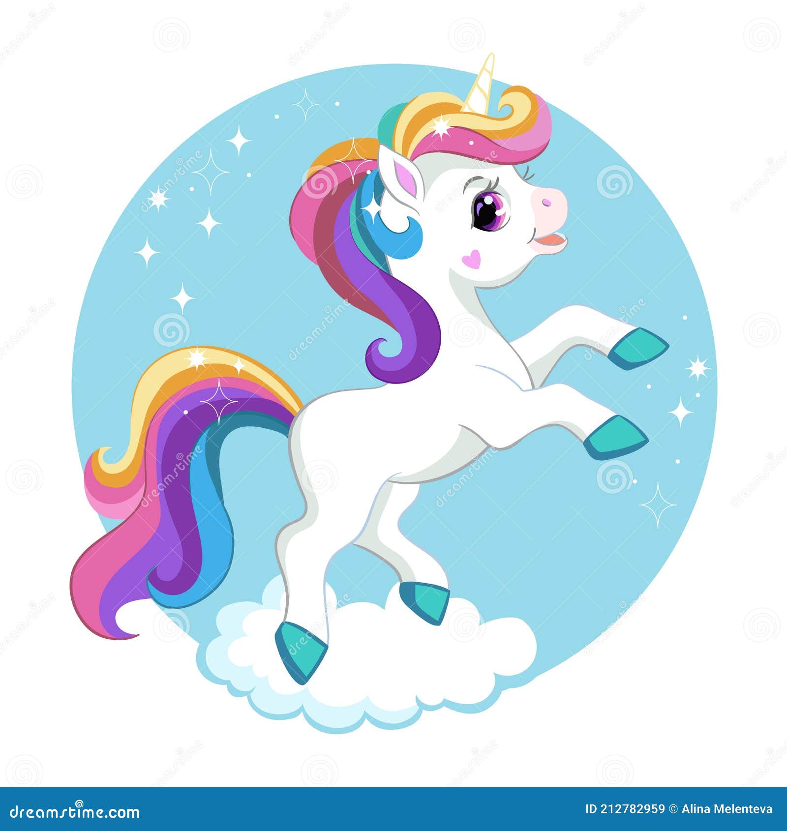 Cute Cartoon Unicorn with Rainbow Mane Vector Illustration Stock Vector -  Illustration of apparel, beautiful: 212782959
