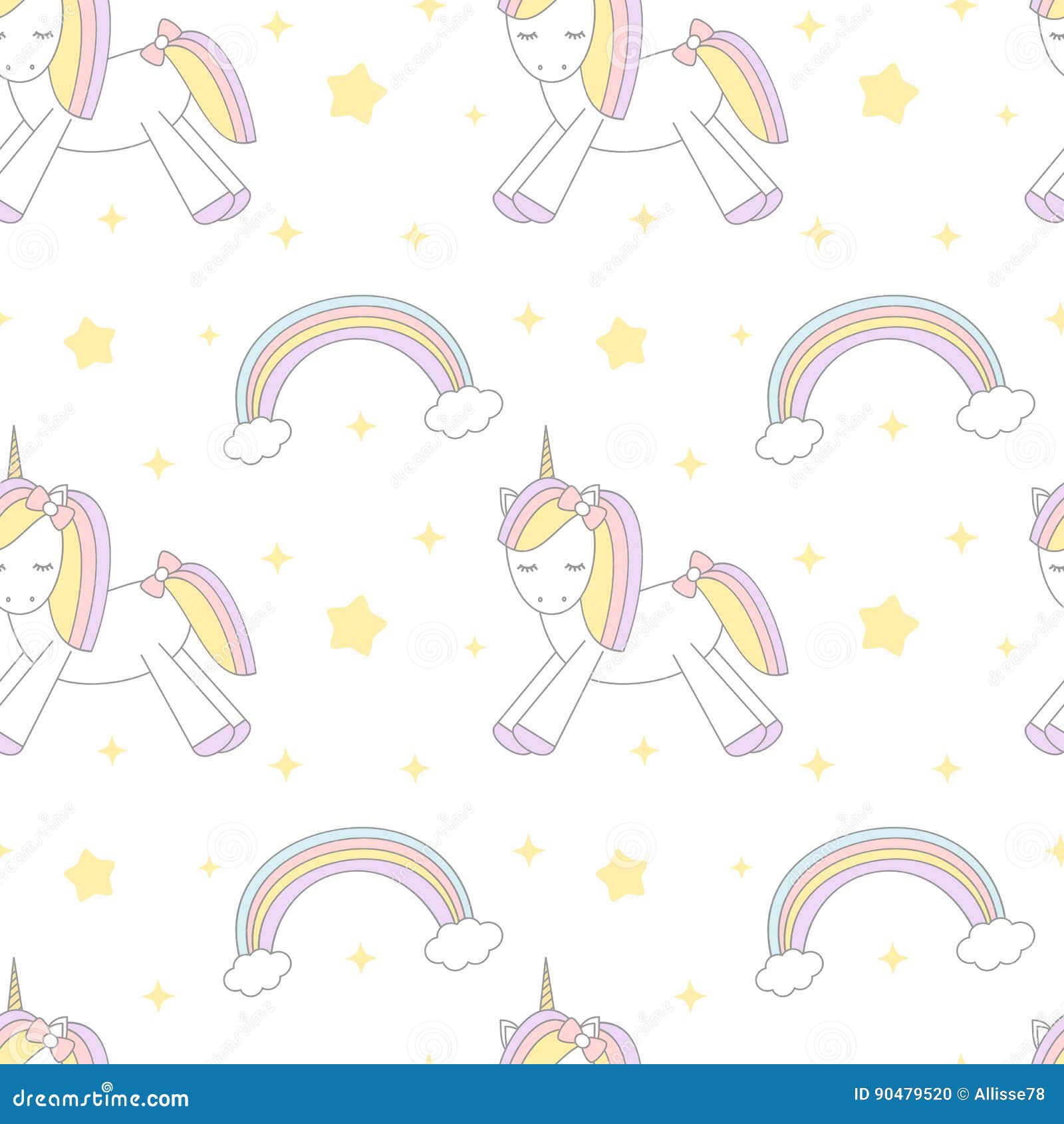 Cute Cartoon Unicorn and Rainbow Seamless Pattern Background ...