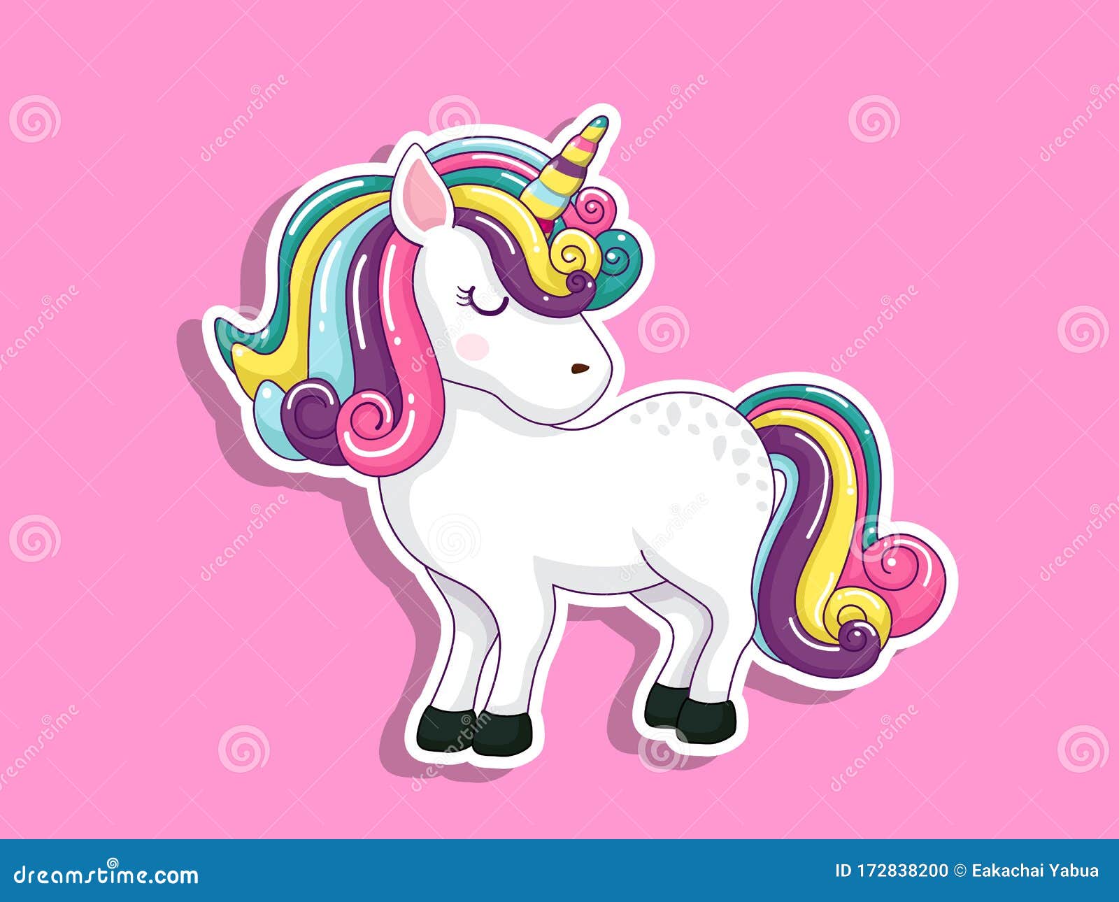 Cute Cartoon Unicorn Sticker. Vector Art Illustration with Happy Animal  Cartoon Characters Stock Vector - Illustration of drawing, cartoon:  172838200