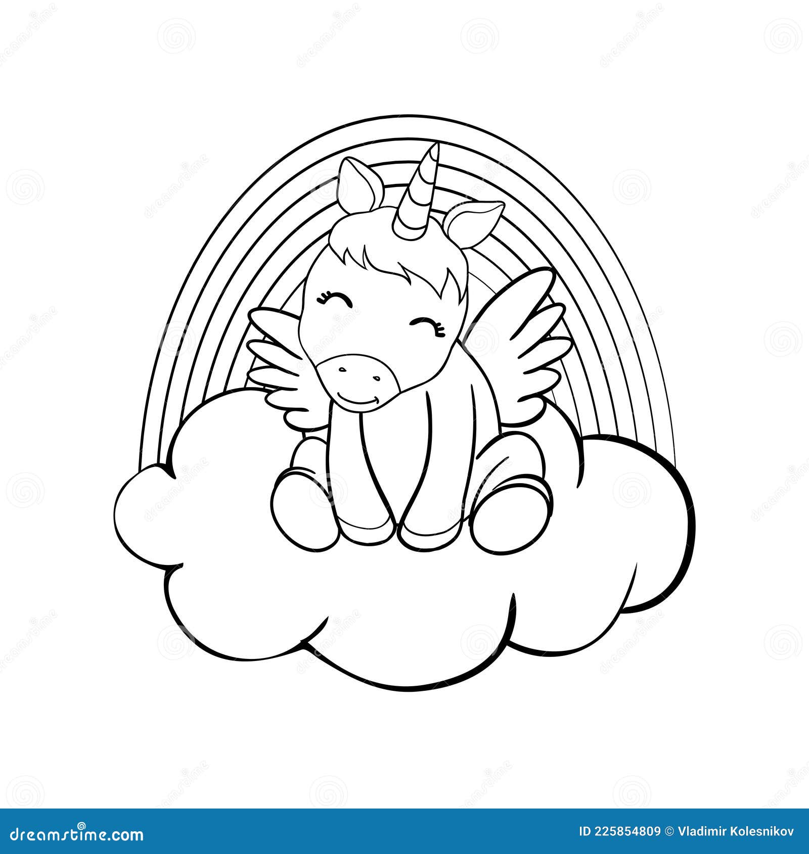 Cute Cartoon Unicorns Coloring Book Page Vector Illustration, Children ...