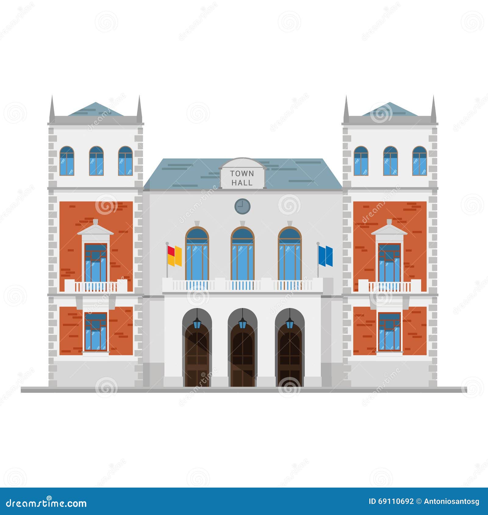 Cute Cartoon Vector Illustration of a Town Hall Stock Vector