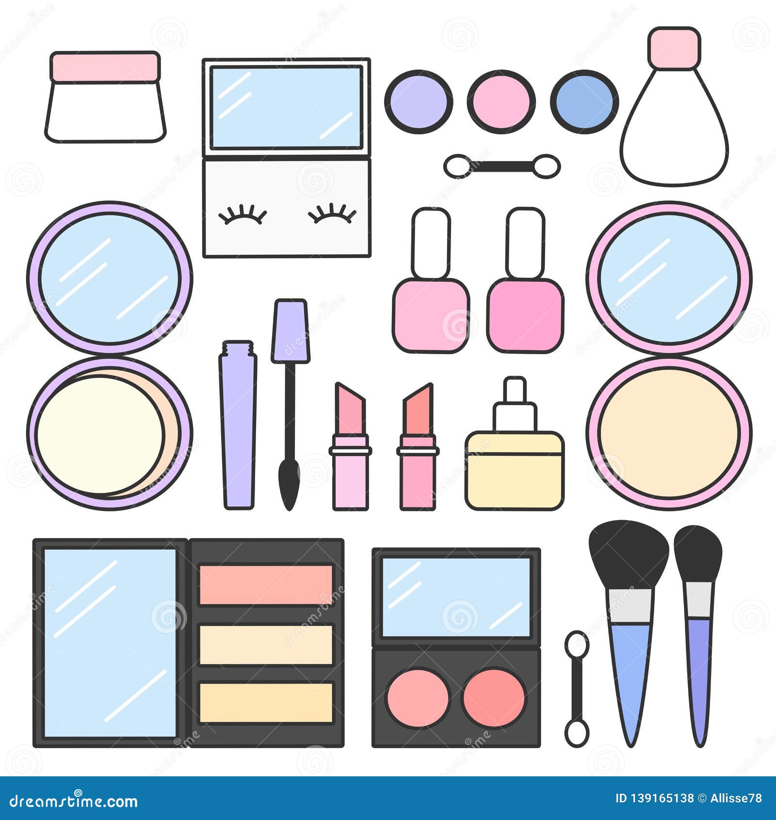 Cute Cartoon Vector Makeup  Beauty Set Collection Stock 