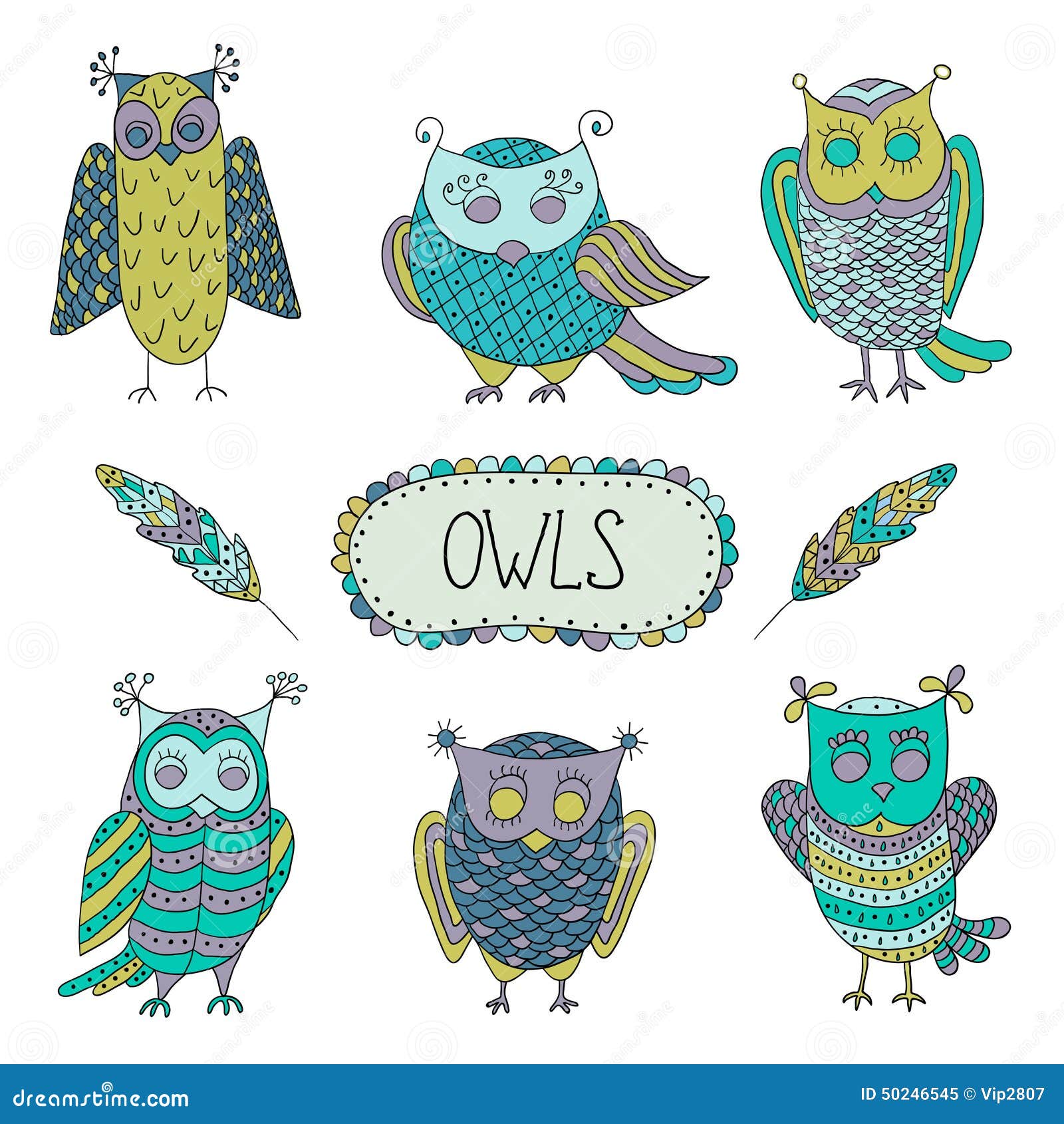 Download Cute Cartoon Vector Owls With Feathers Stock Vector ...