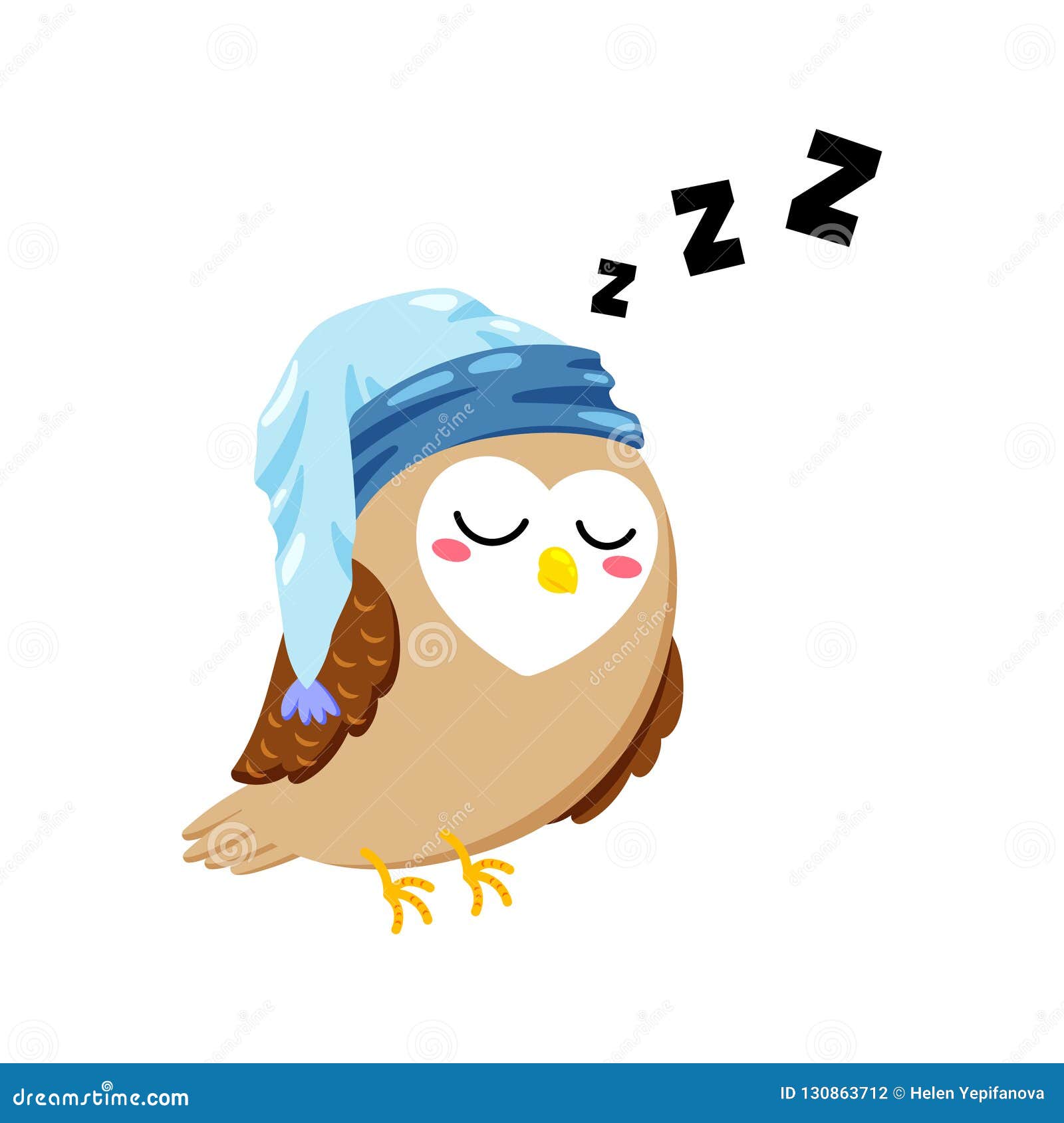 Cute Cartoon Vector Postcard with Sleeping Owl. Sweet Dreams Stock ...