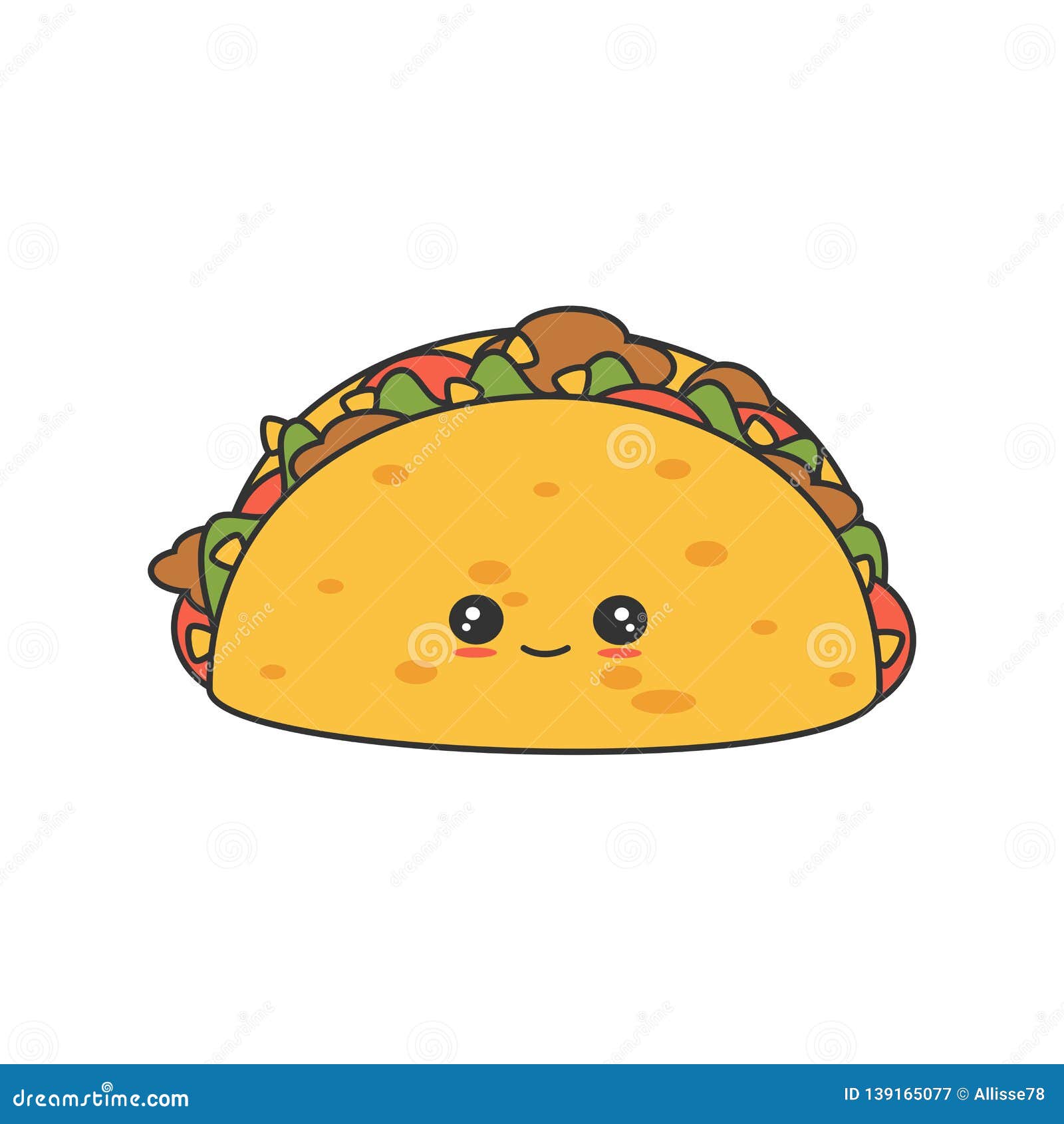 Cute Cartoon Vector Tacos Isolated on White Background Stock Vector -  Illustration of dinner, character: 139165077