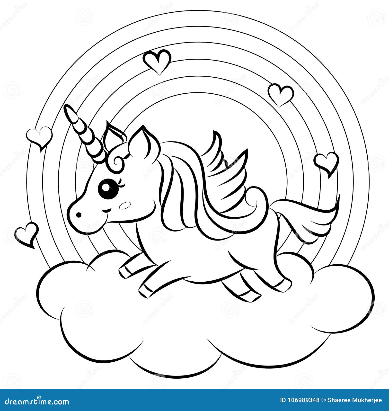 cute cartoon  unicorn with rainbow coloring page