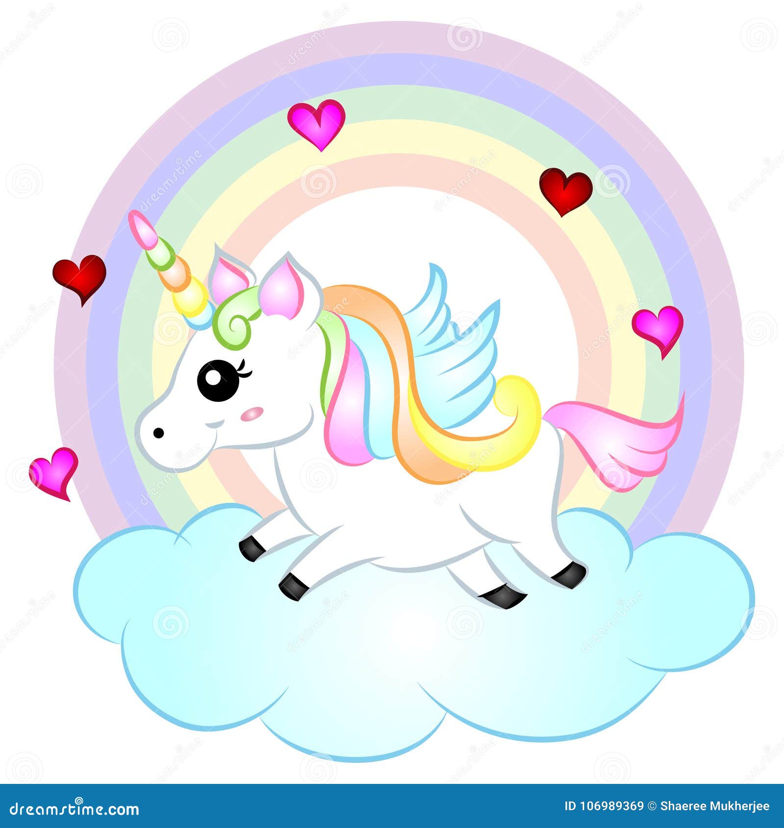 cute cartoon  unicorn with rainbow.
