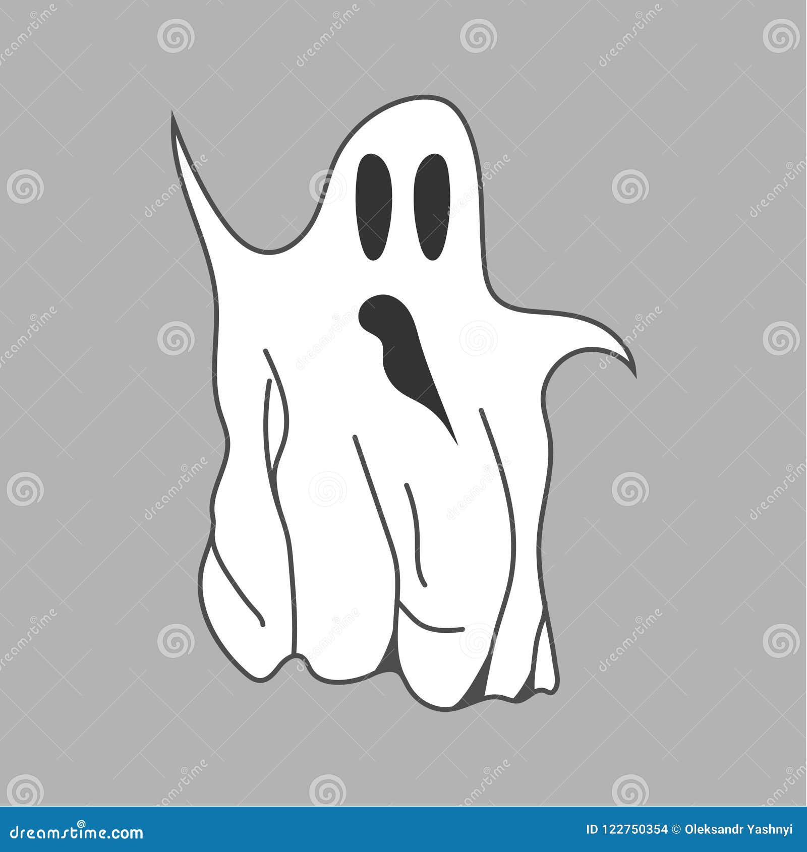 Cute Cartoon White Ghost Isolated on Grey Background. Vector Illustration  for Your Design, Game,Card. Stock Vector - Illustration of black,  character: 122750354