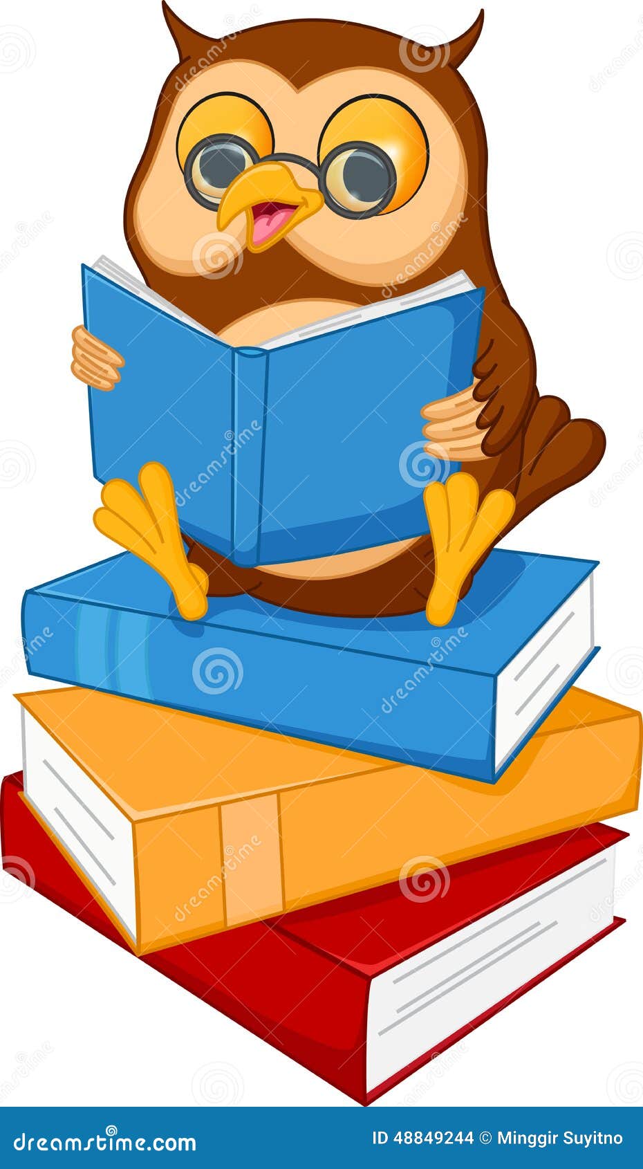 Cute Cartoon Wise Owl Read a Book Stock Vector - Illustration of  intelligent, cartoon: 48849244