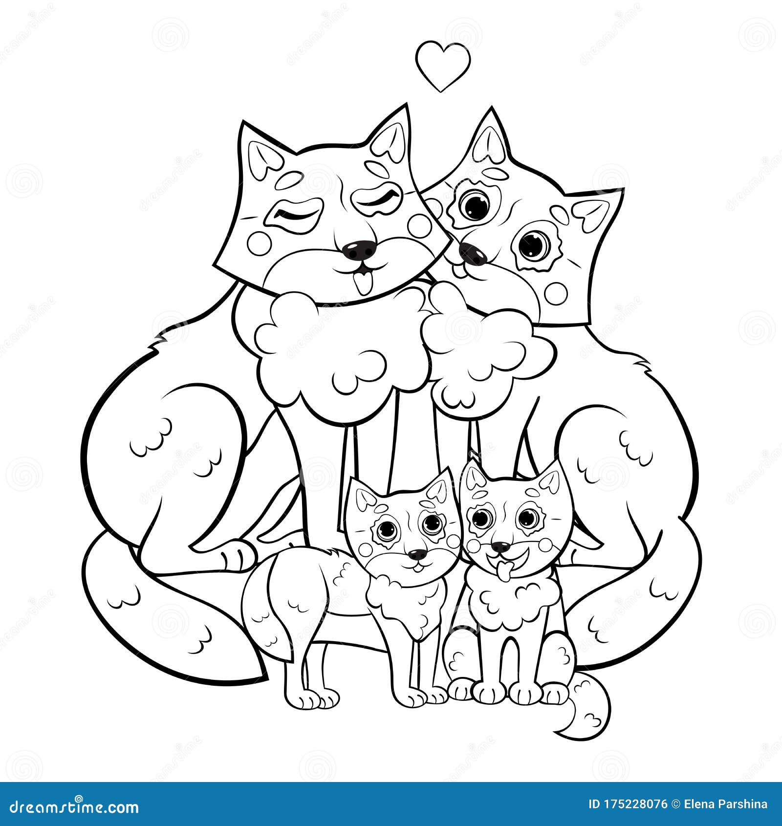 Download Cute Cartoon Wolf Family Vector Coloring Page Outline. Male And Female Wolves With Their Cubs ...