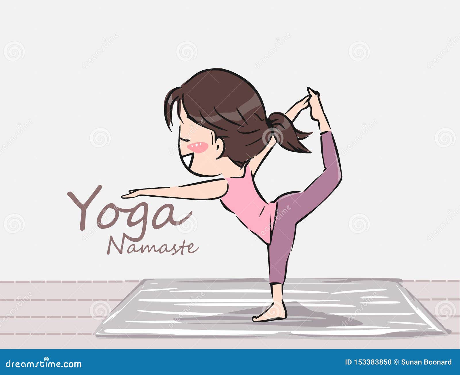 The Cute Cartoon Yoga Girl Vector. Stock Illustration - Illustration of  shirts, asana: 153383850
