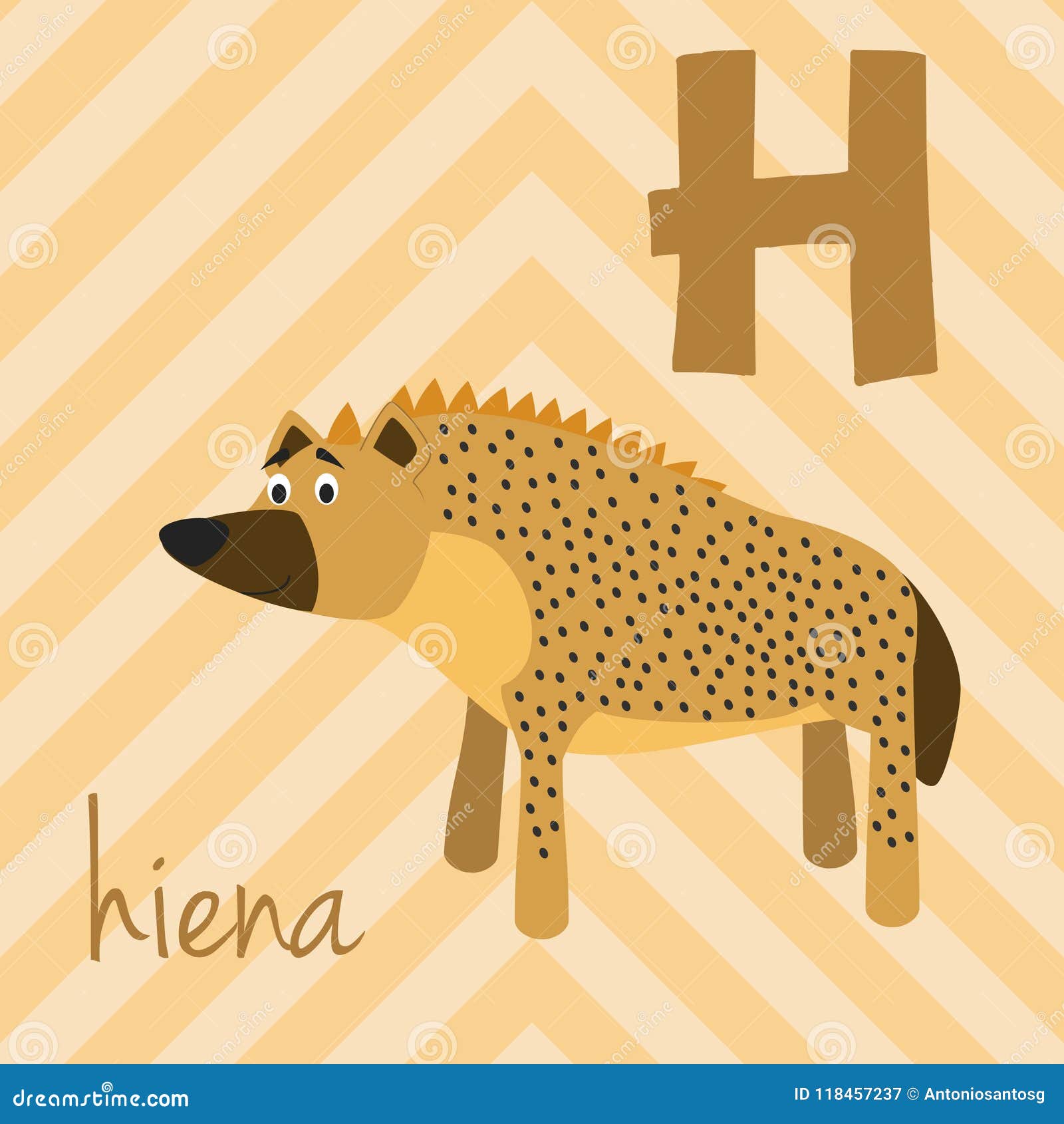 cute cartoon zoo illustrated alphabet with funny animals. spanish alphabet: h for hiena.