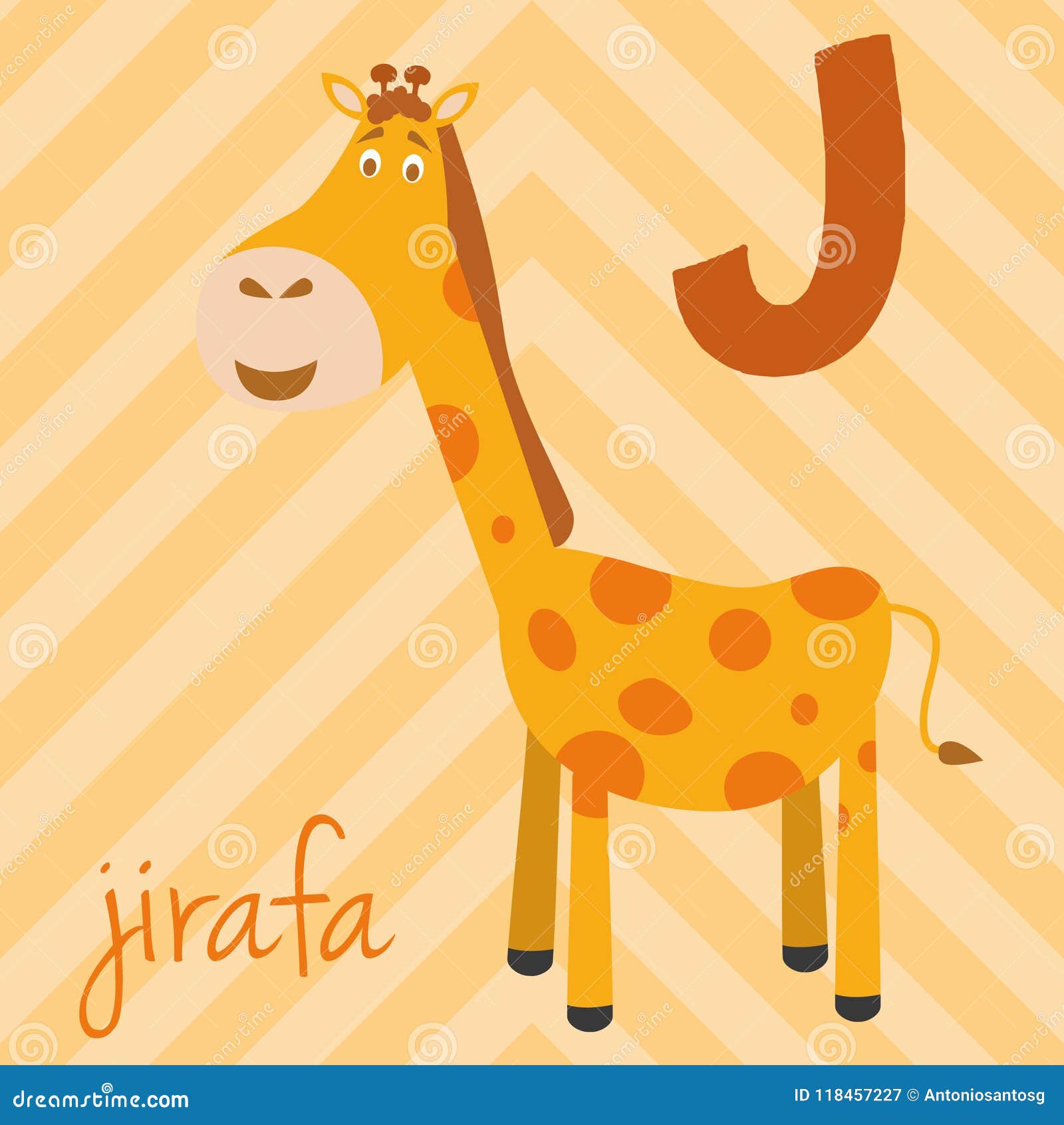 cute cartoon zoo illustrated alphabet with funny animals. spanish alphabet: j for jirafa.