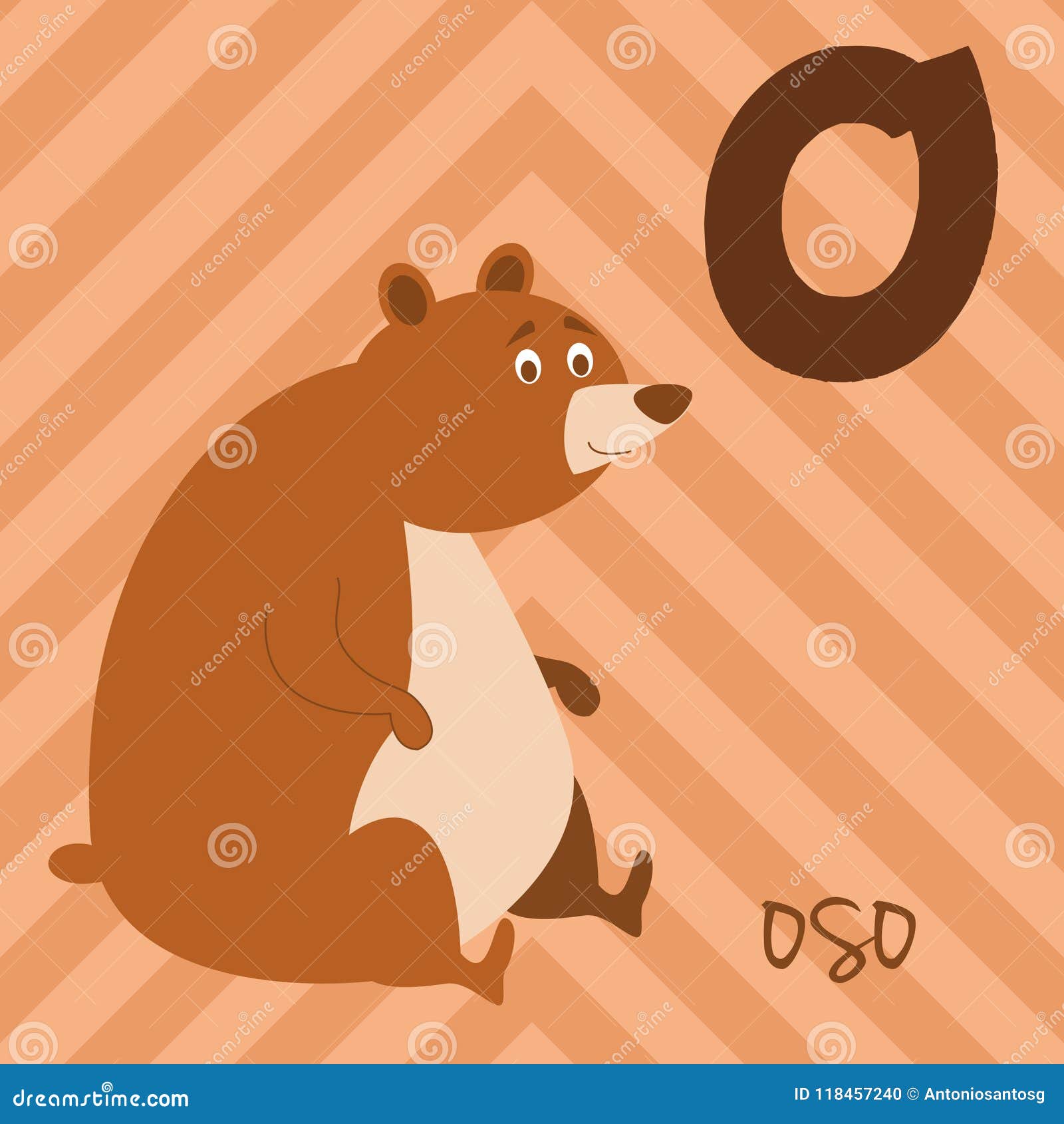 cute cartoon zoo illustrated alphabet with funny animals. spanish alphabet: o for oso.