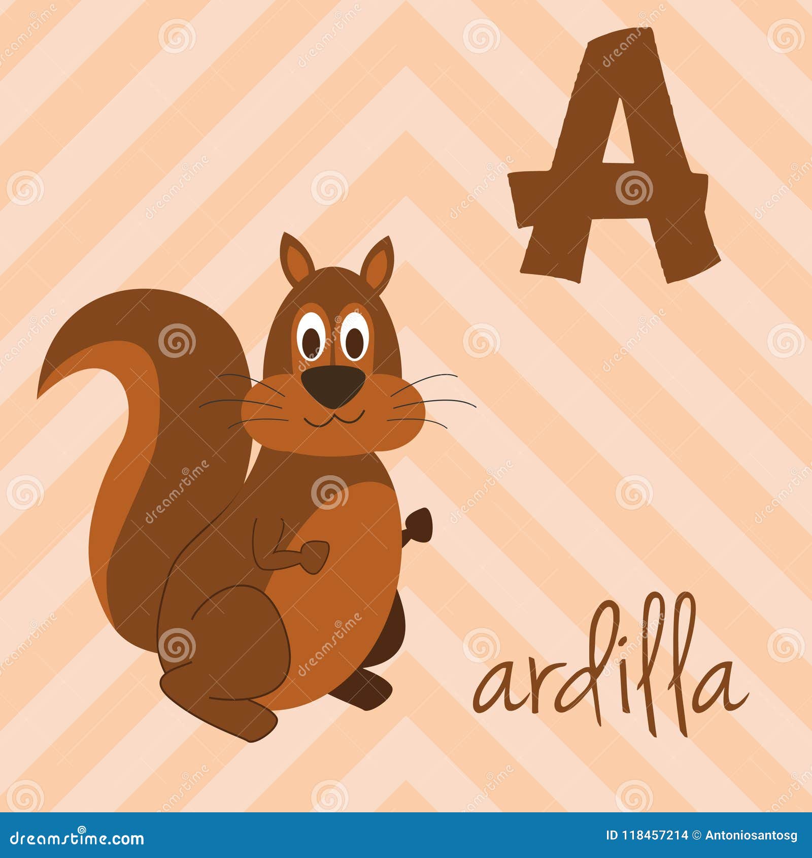 cute cartoon zoo illustrated alphabet with funny animals. spanish alphabet: a for ardilla.