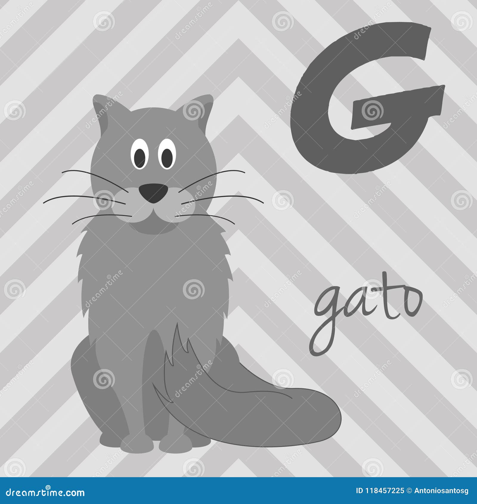 cute cartoon zoo illustrated alphabet with funny animals. spanish alphabet: g for gato.