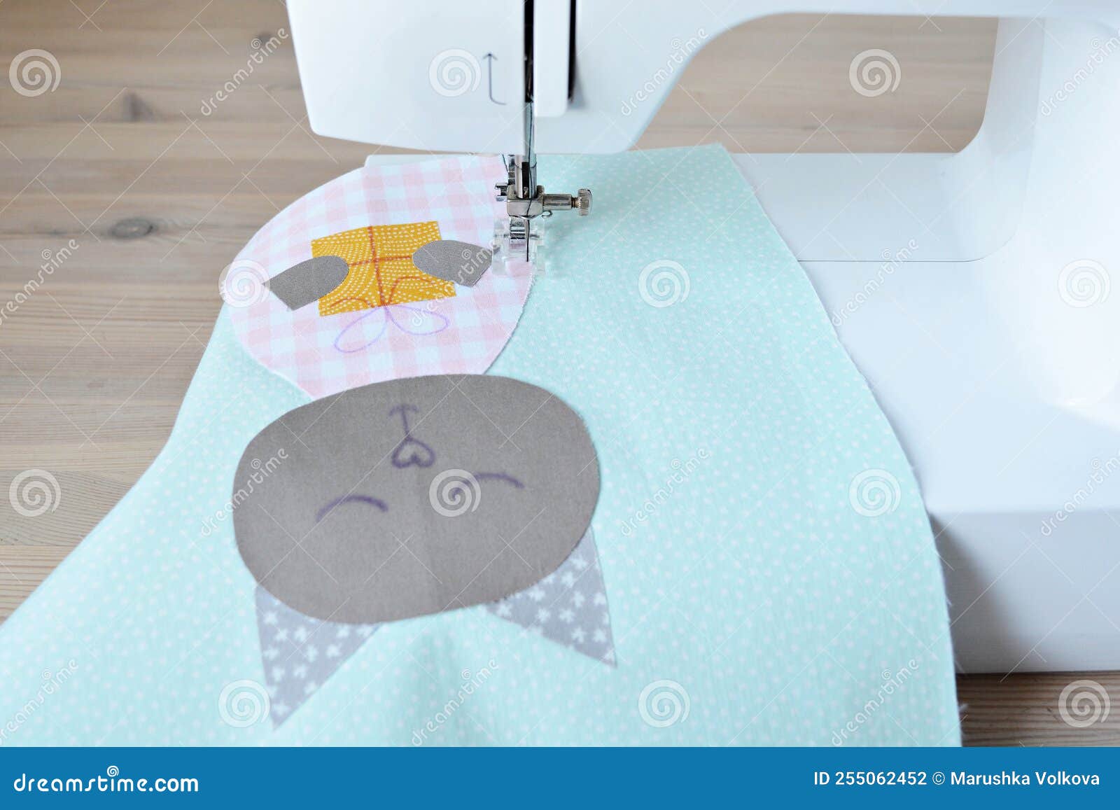 Process Of Sewing Artificial Leather. Needle Of Sewing Machine In