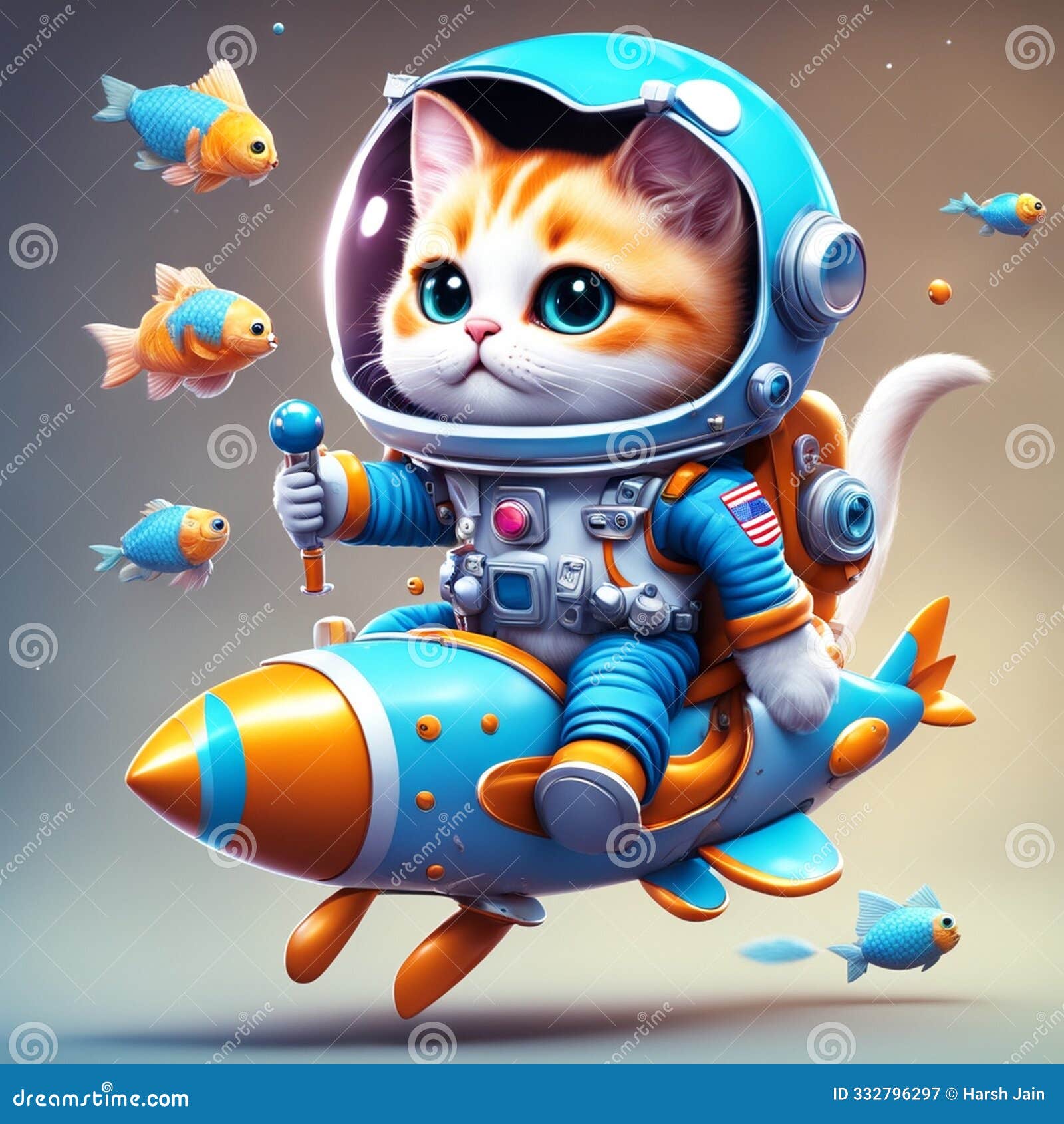 cute cat astronaut riding fish rocket cartoon  icon 