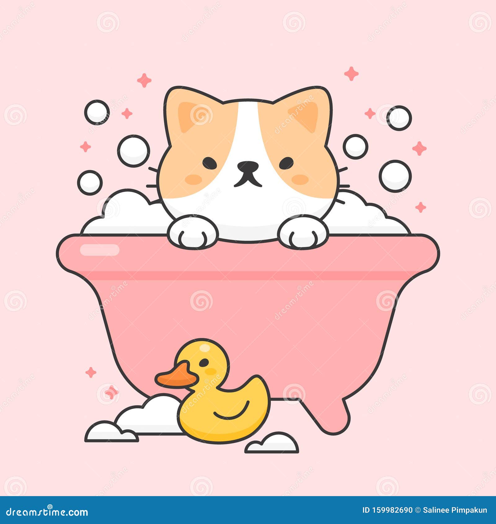 Cute Cat in a Bathtub and Duck Rubber Stock Illustration - Illustration of  kitty, character: 159982690