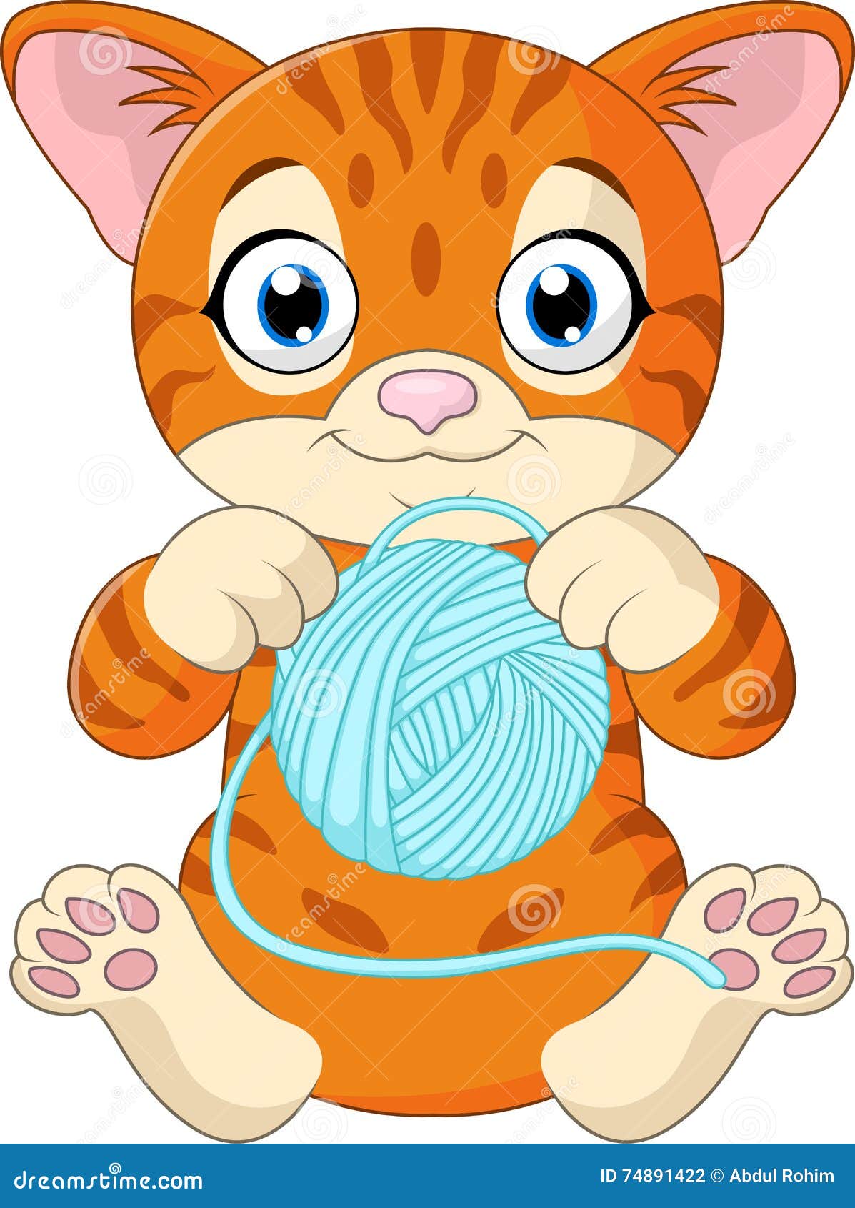 Cute Cat Cartoon Playing with Ball of Yarn Stock Vector - Illustration ...
