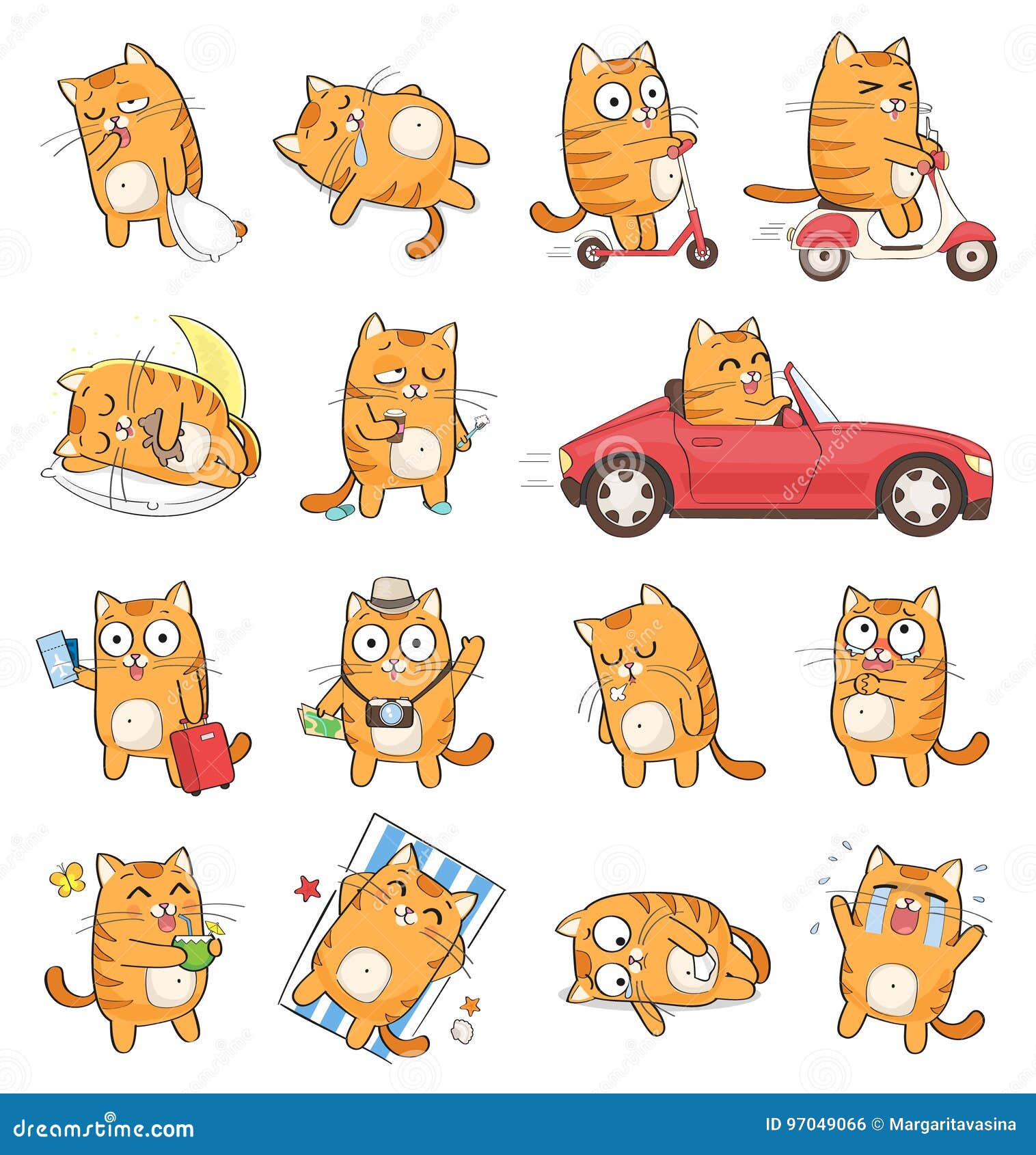 cute cat character with different emotions.