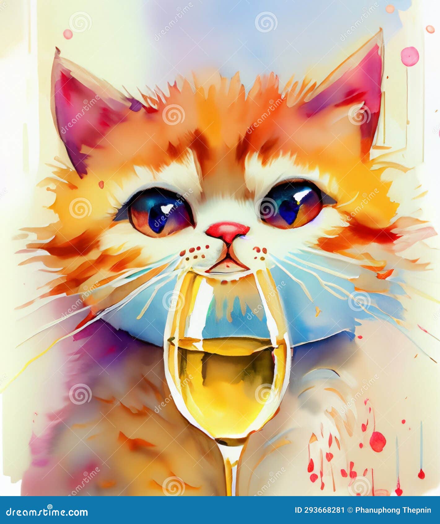Cute Cat Character with Wine Stock Illustration Illustration of drink