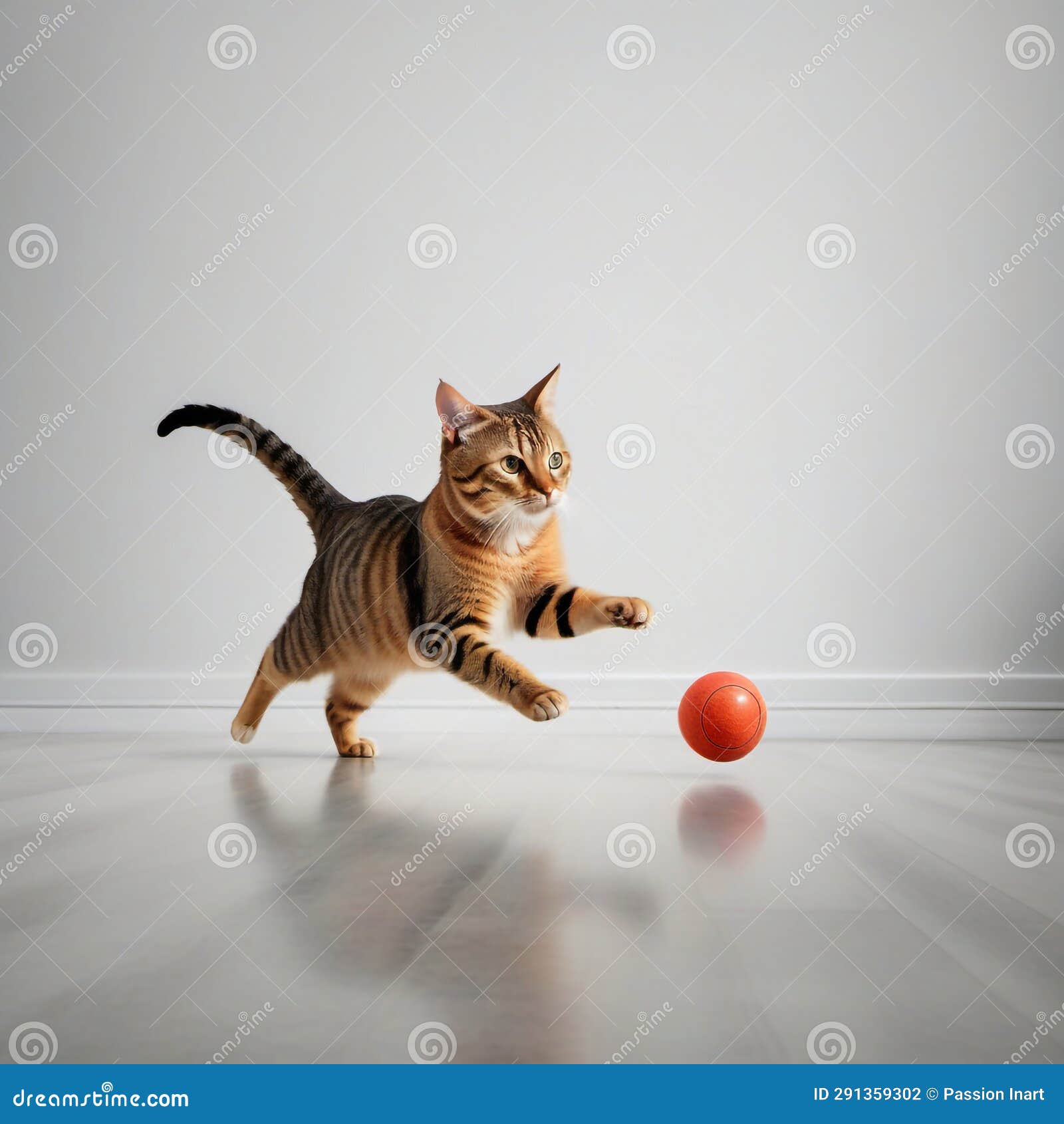Cute Cat Chasing Ball on the Floor Stock Illustration Illustration of