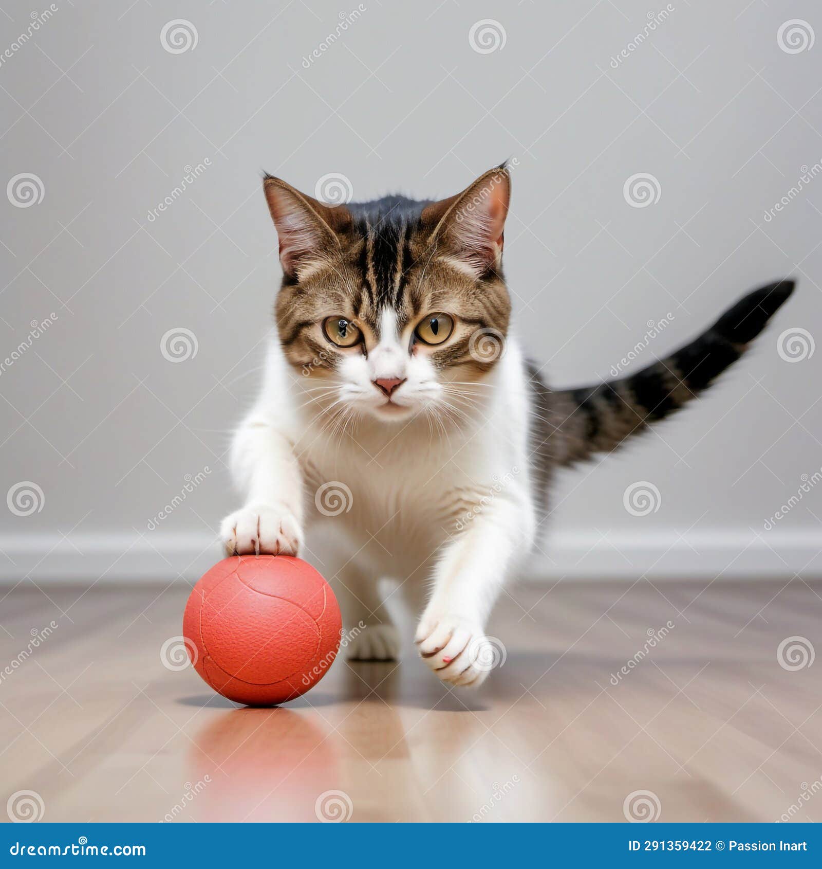 Cute Cat Chasing Ball on the Floor Stock Illustration Illustration of
