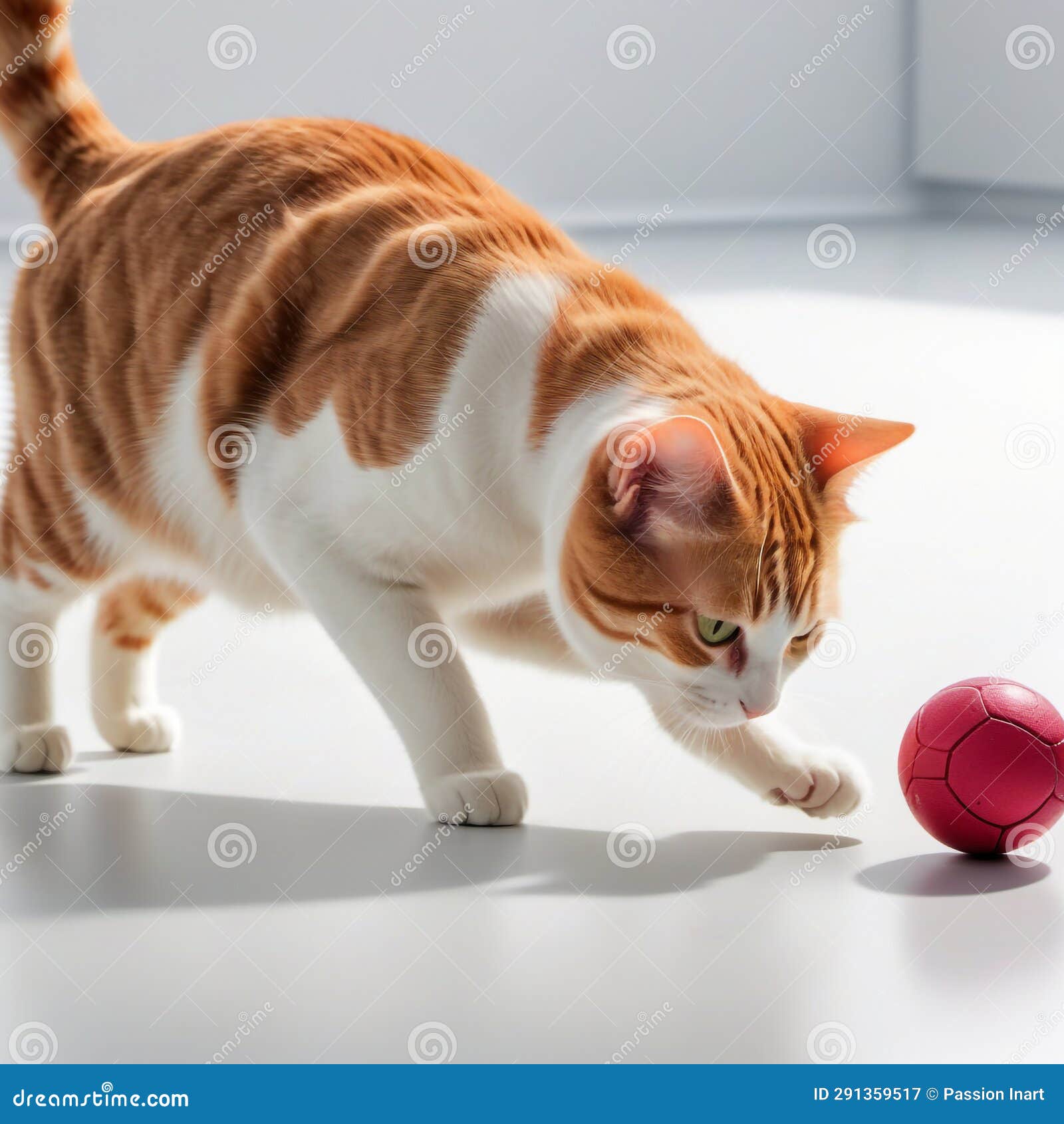 Cute Cat Chasing Ball on the Floor Stock Illustration Illustration of