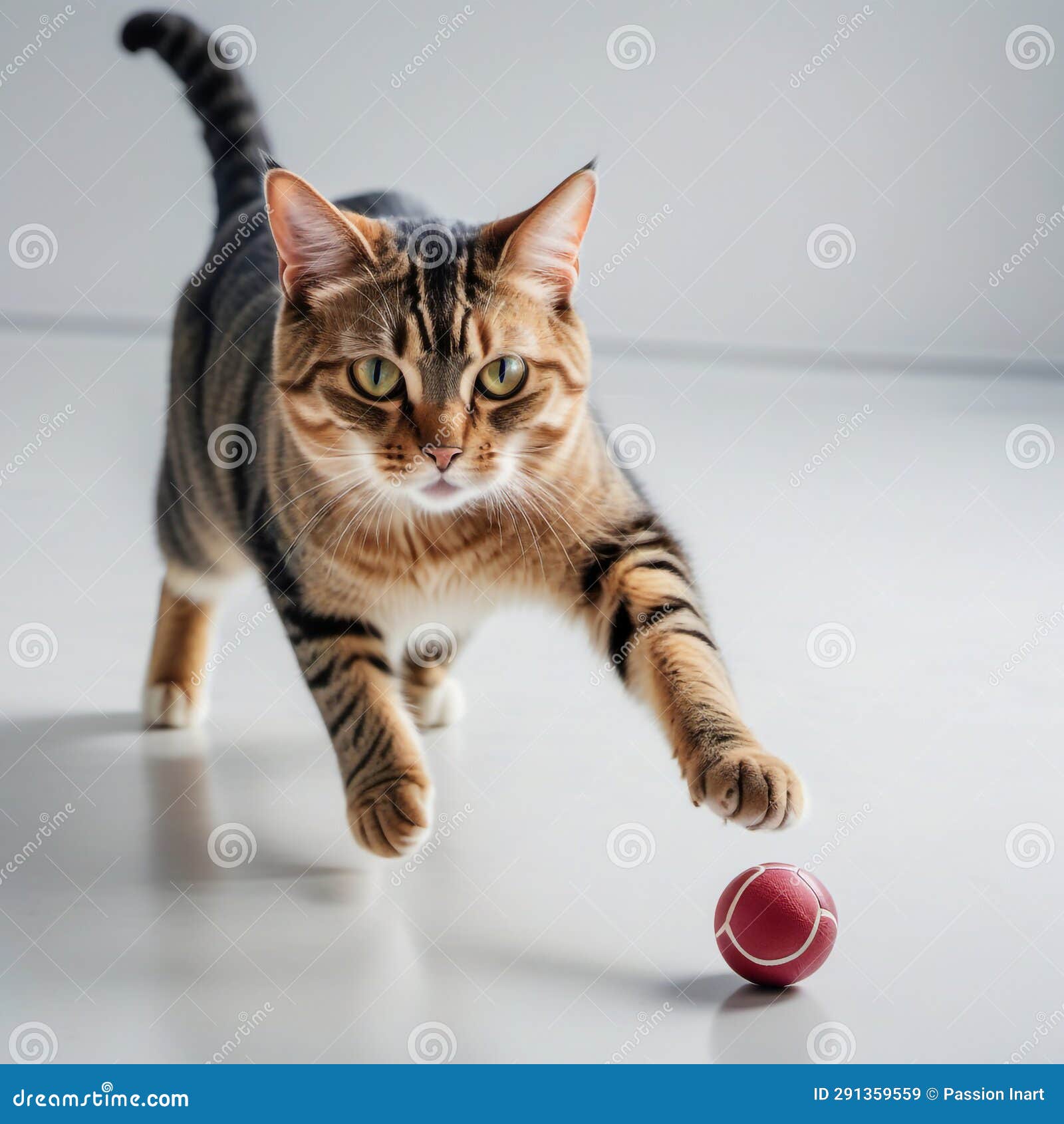 Cute Cat Chasing Ball on the Floor Stock Illustration Illustration of