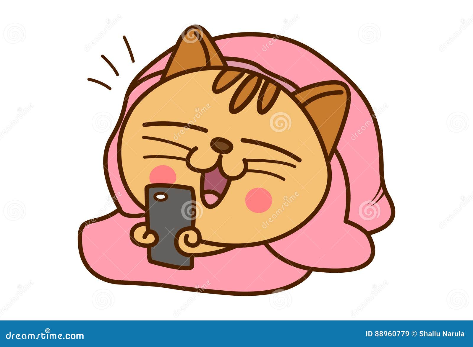 Cute Cat Chatting on the Phone while Sitting in the Blanket. Stock