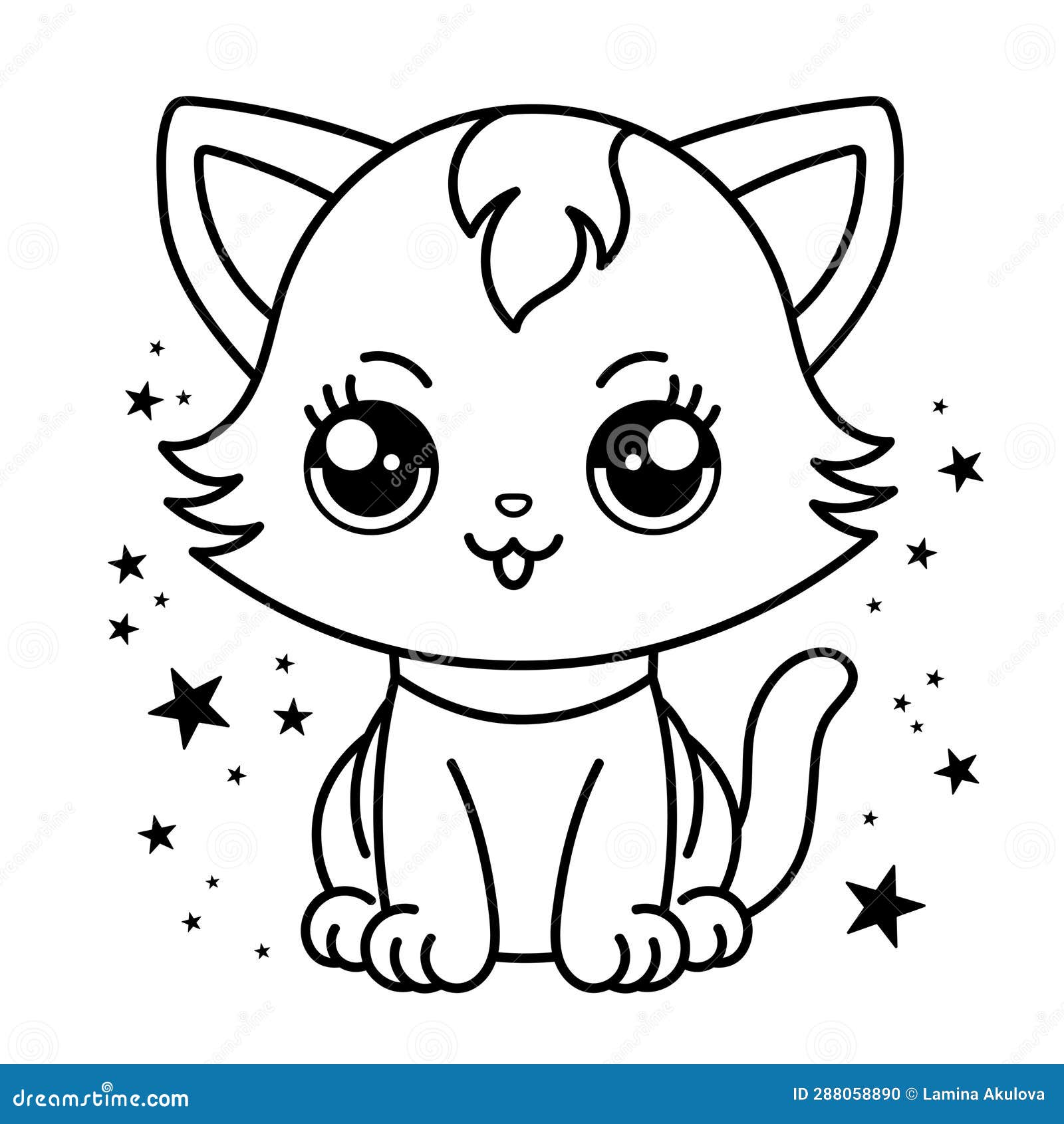 Cute Cat Coloring Page for Kids. Cartoon Fluffy Cat Illustration Stock ...