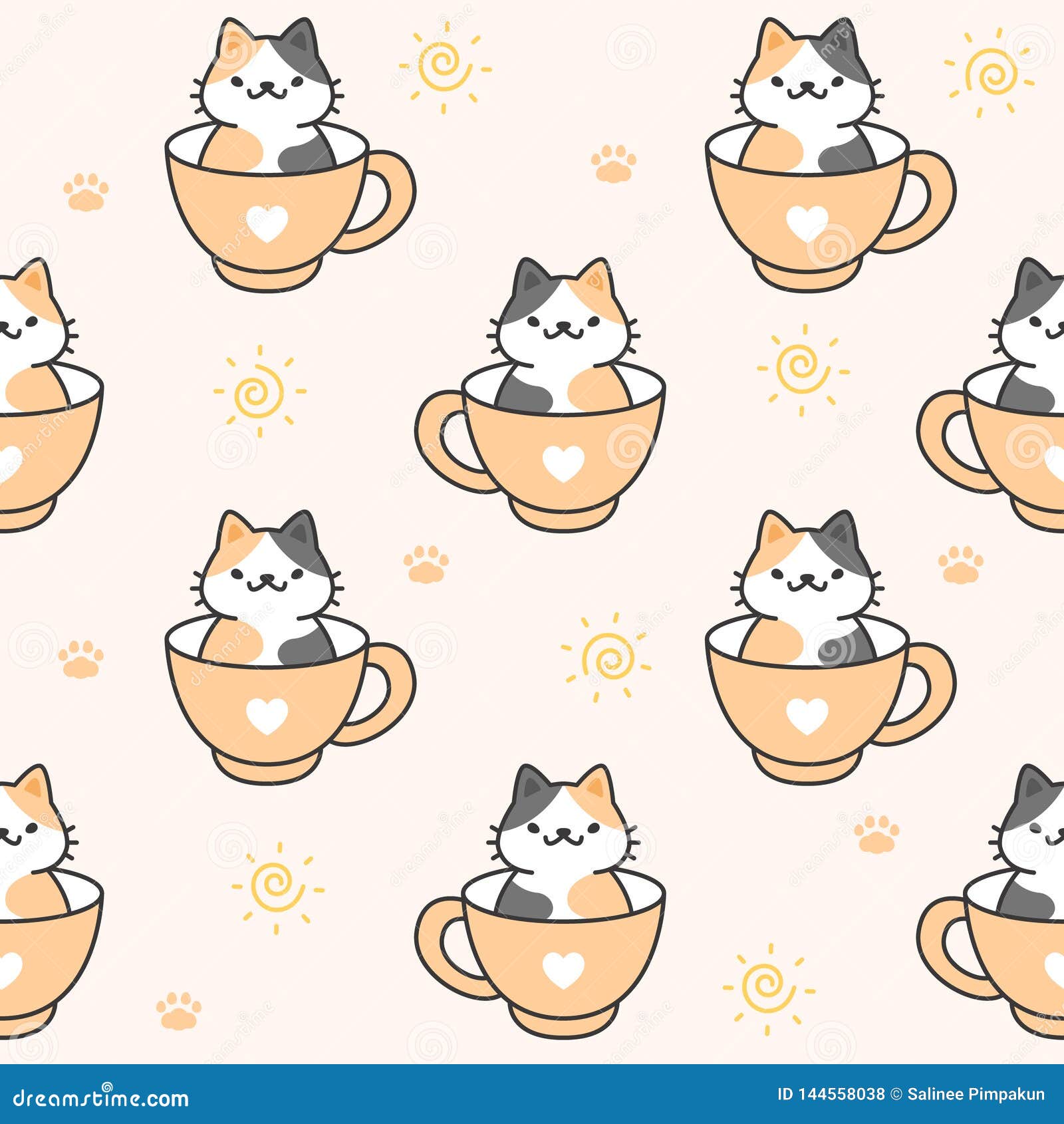 Cute Cat in a Cup of Coffee Seamless Pattern Background Stock Vector -  Illustration of decoration, background: 144558038