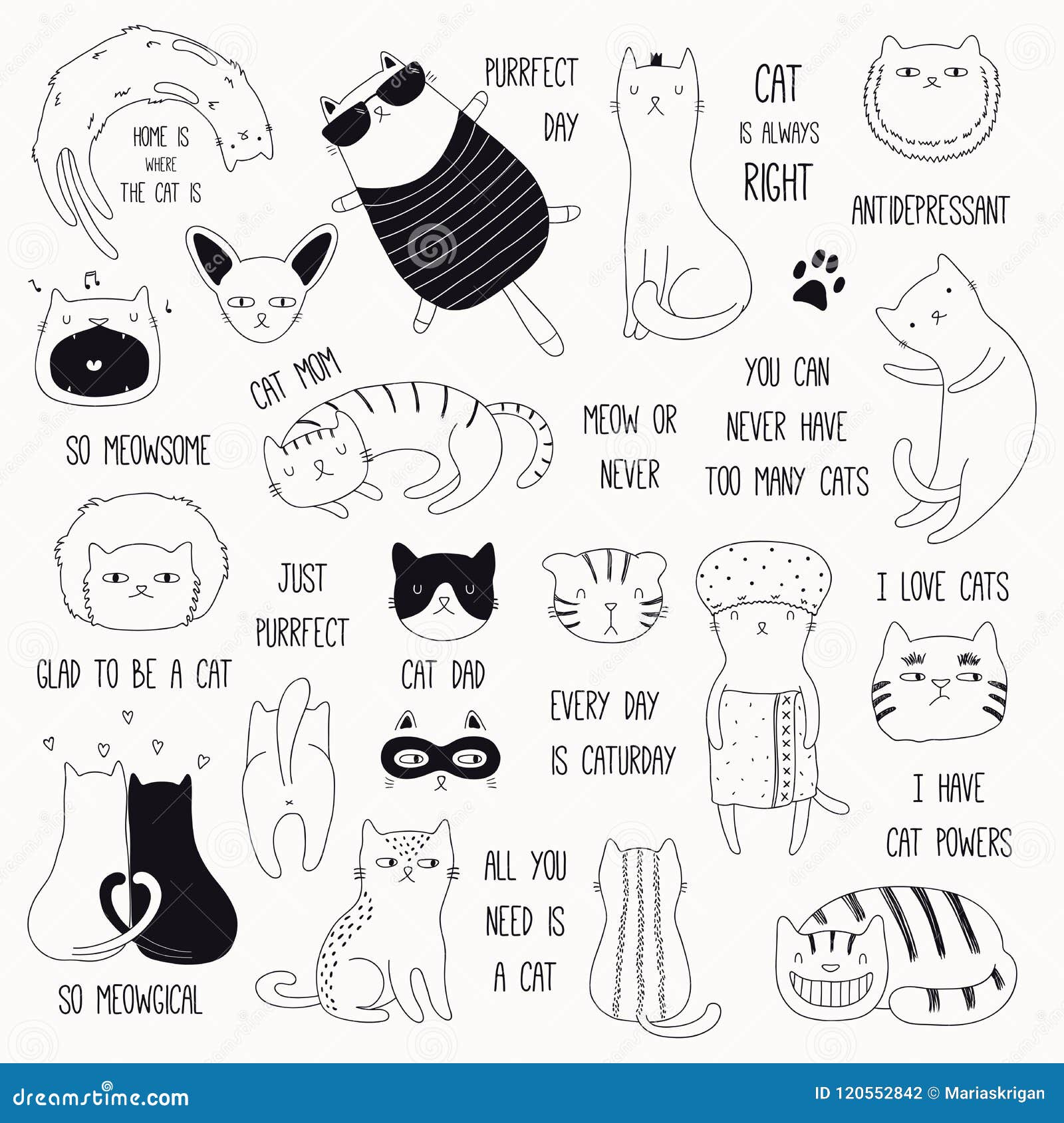 Funny Doodle Cat Icons Collection Hand Stock Vector (Royalty Free