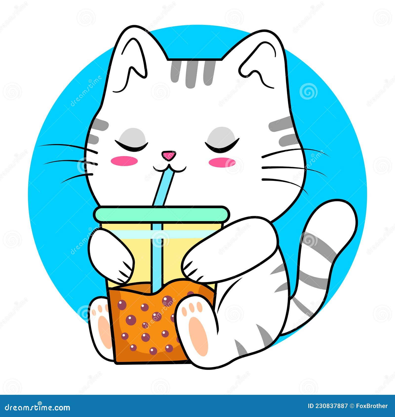 Cute Cat Drink Boba Tea Milk Stock Vector - Illustration of hand ...