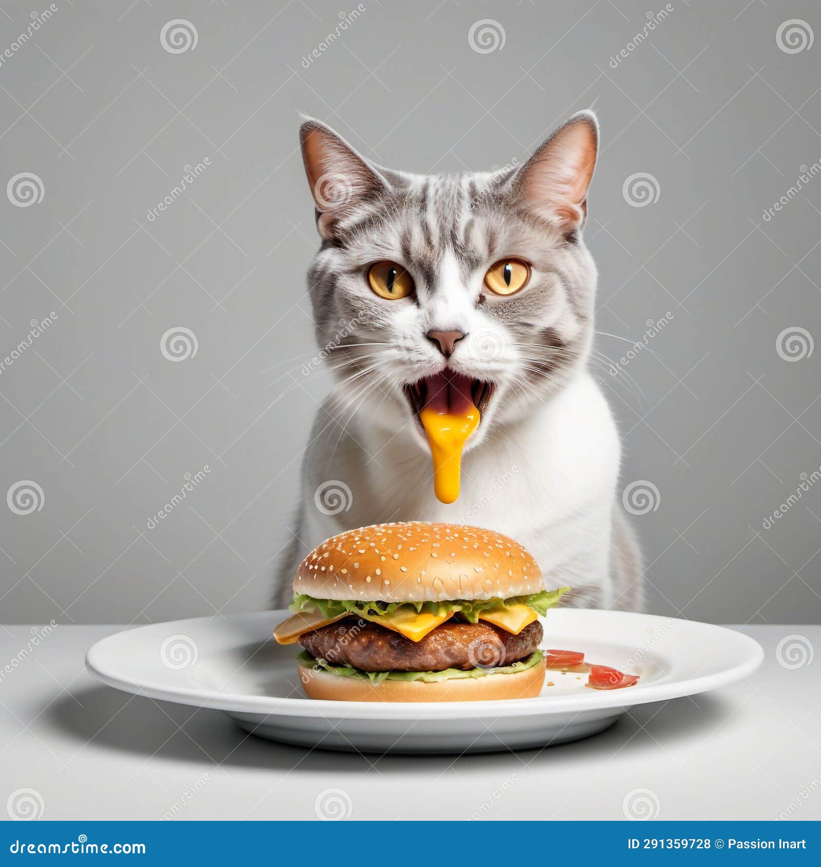 Cute cat eating burger stock illustration. Illustration of lunch