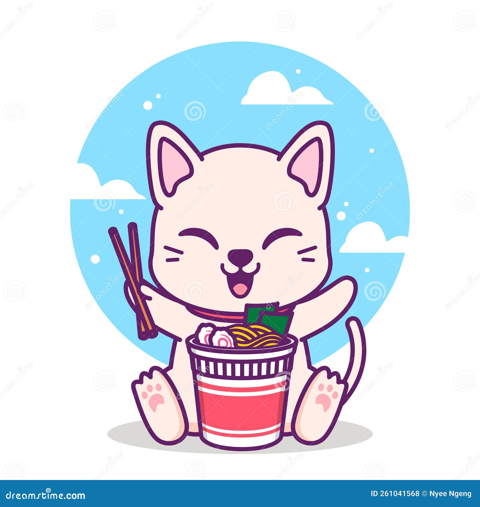 Cute Cat Eating a Cup of Noodle Vector Stock Vector Illustration of mascot, character 261041568