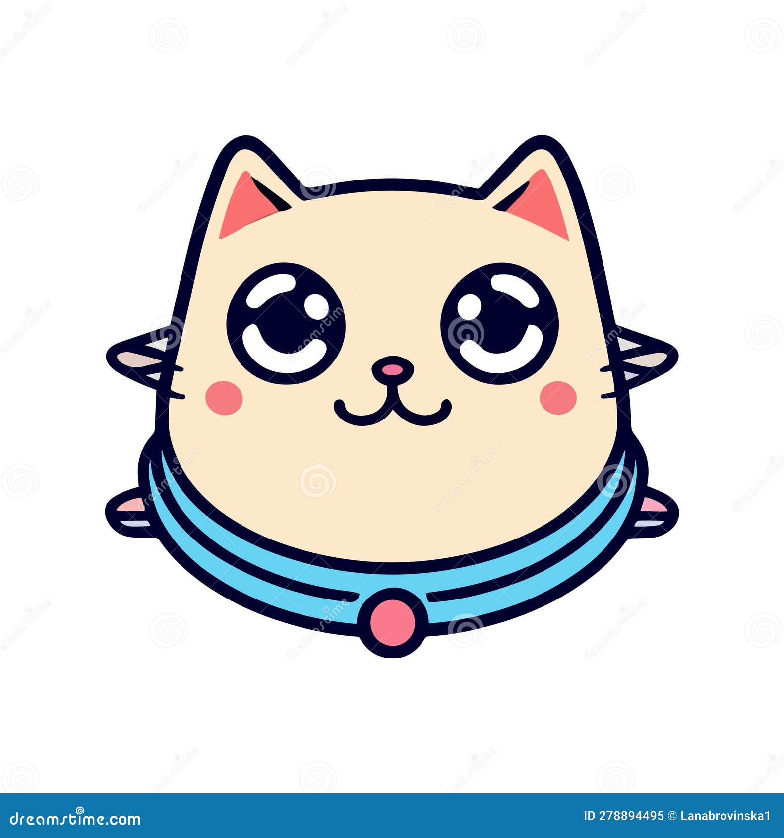 Cute Cat Face in Cartoon Doodle Style Vector Icon. Stock Vector