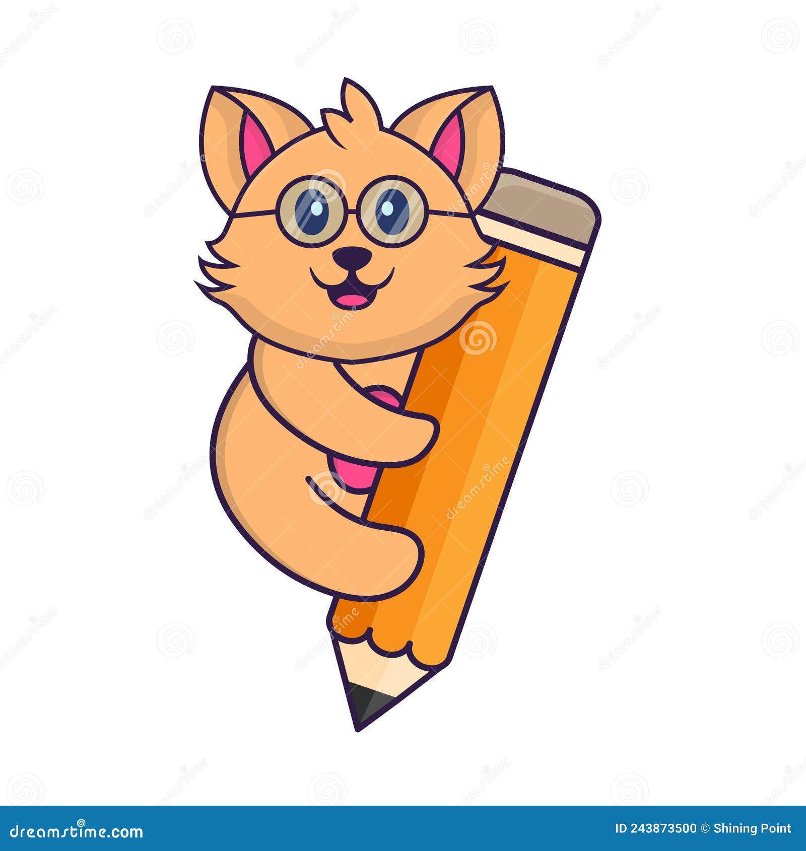 Cute cat holding a pencil stock vector. Illustration of woman 243873500
