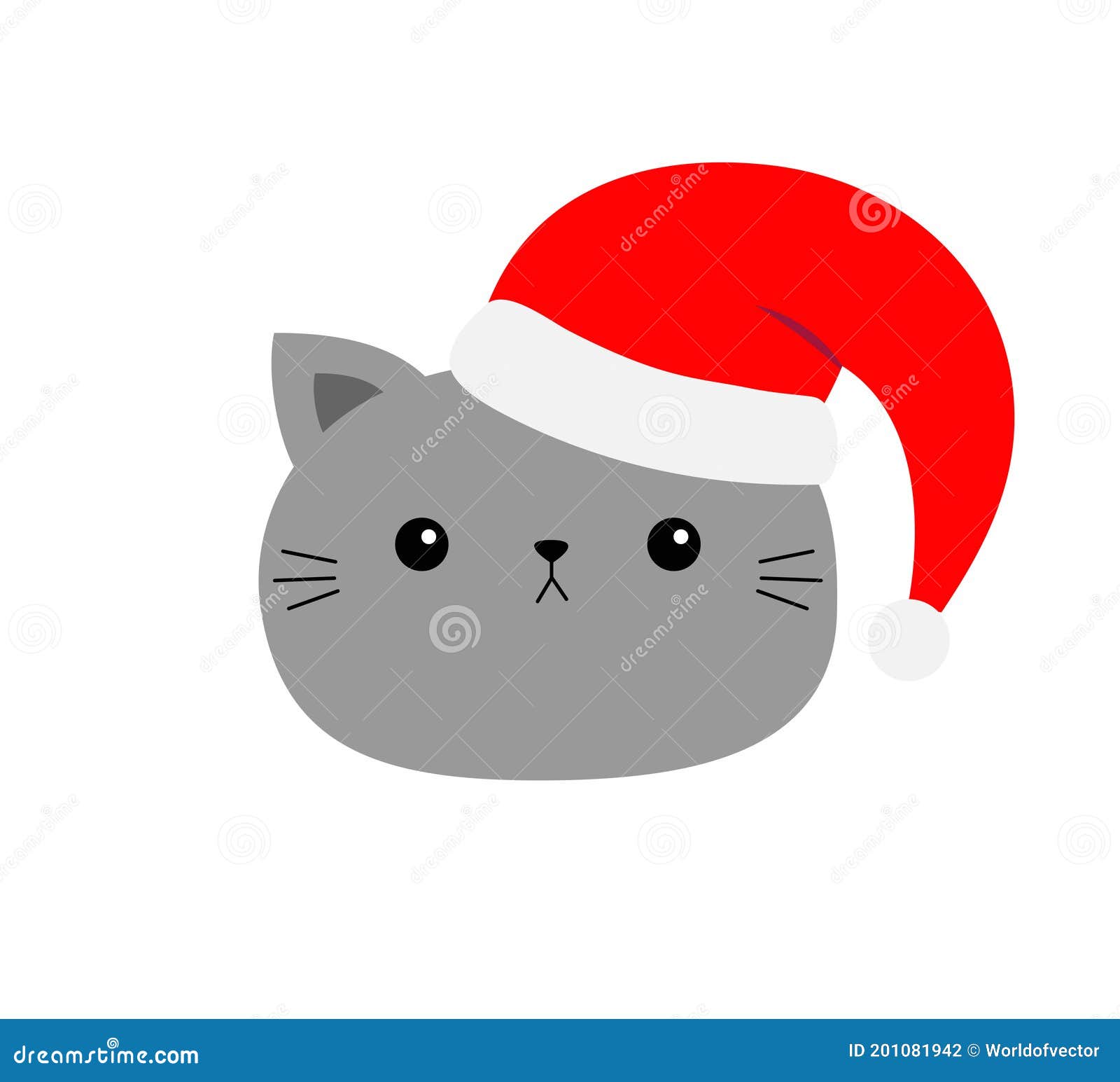 Cute Cat Icon. Face in Red Santa Hat. Merry Christmas. Funny