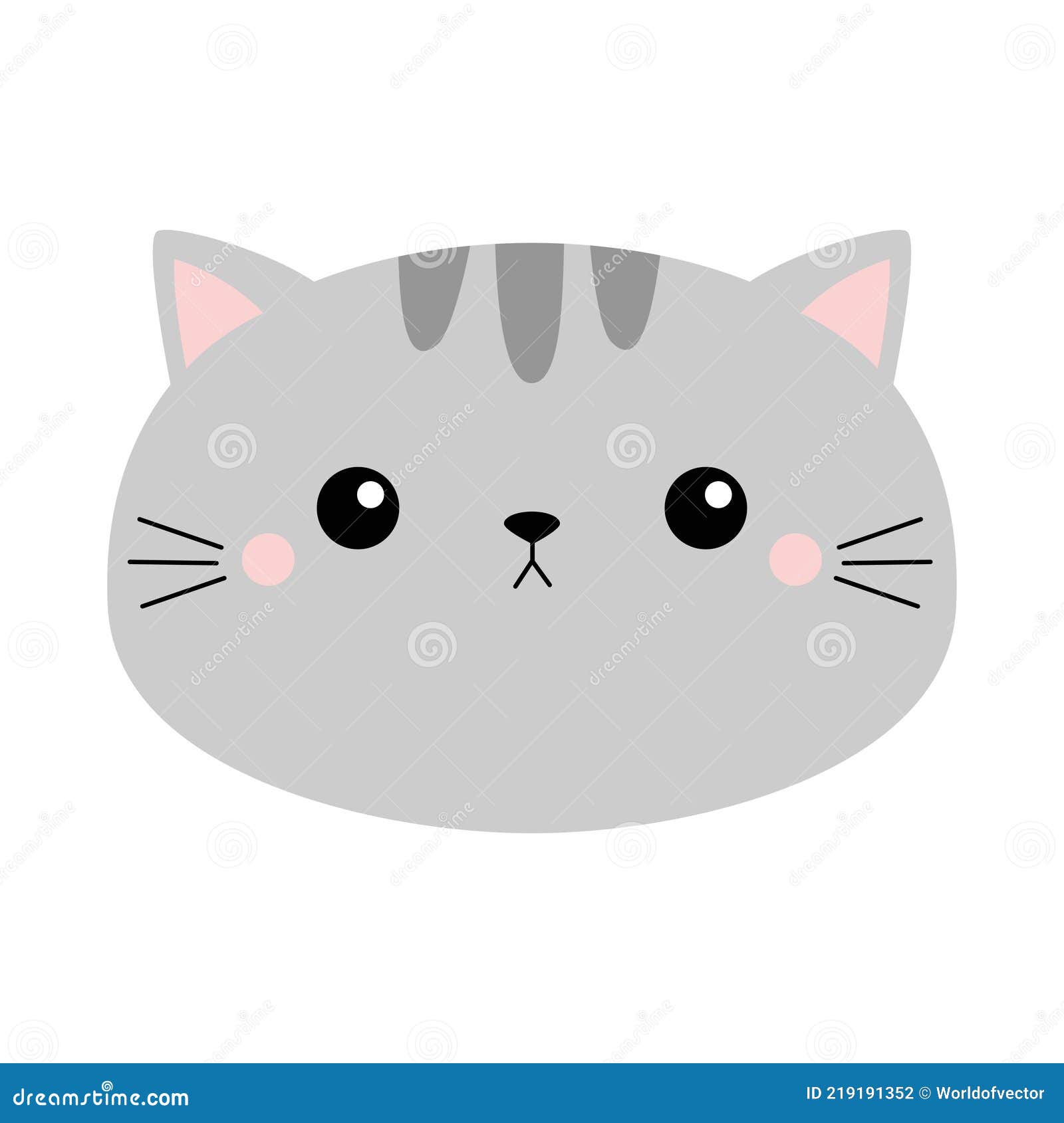 Cute Cat Icon. Gray Kitten Face Head Silhouette. Funny Kawaii