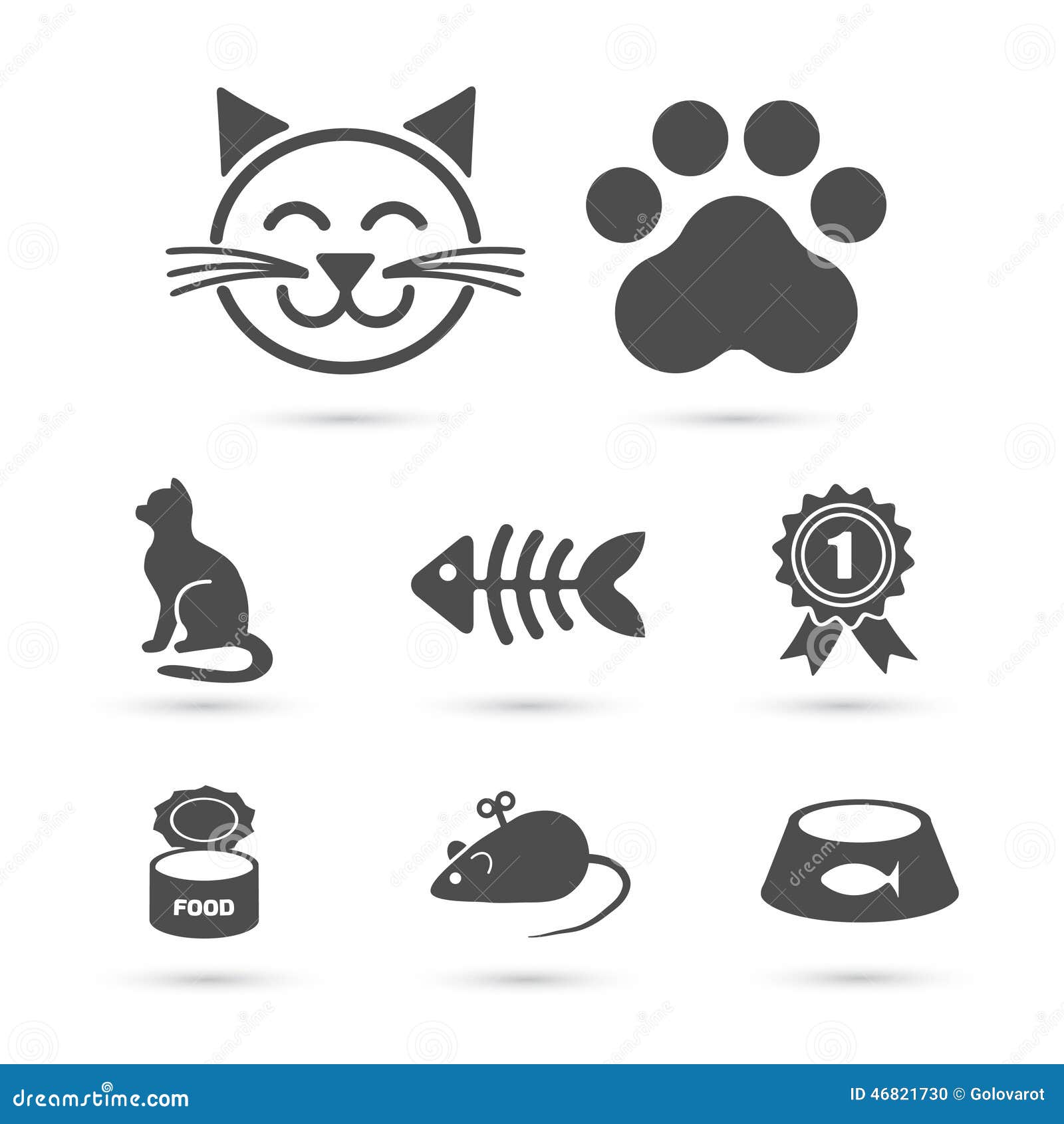 Cute Cat Icon Symbol Set on White. Vector Stock Vector