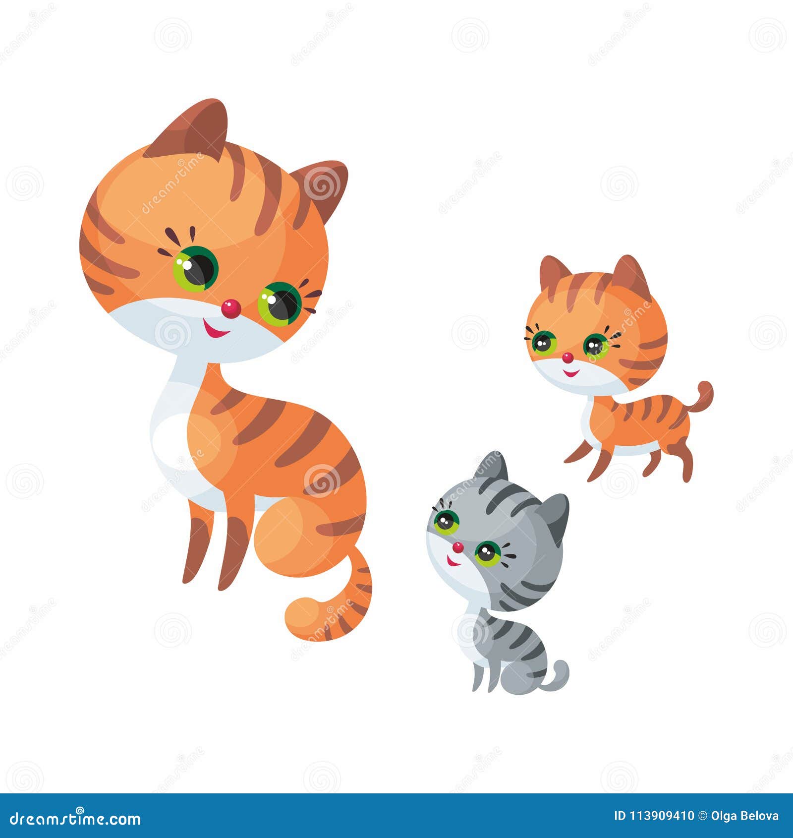 Cute cat with kittens stock vector. Illustration of isolated - 113909410