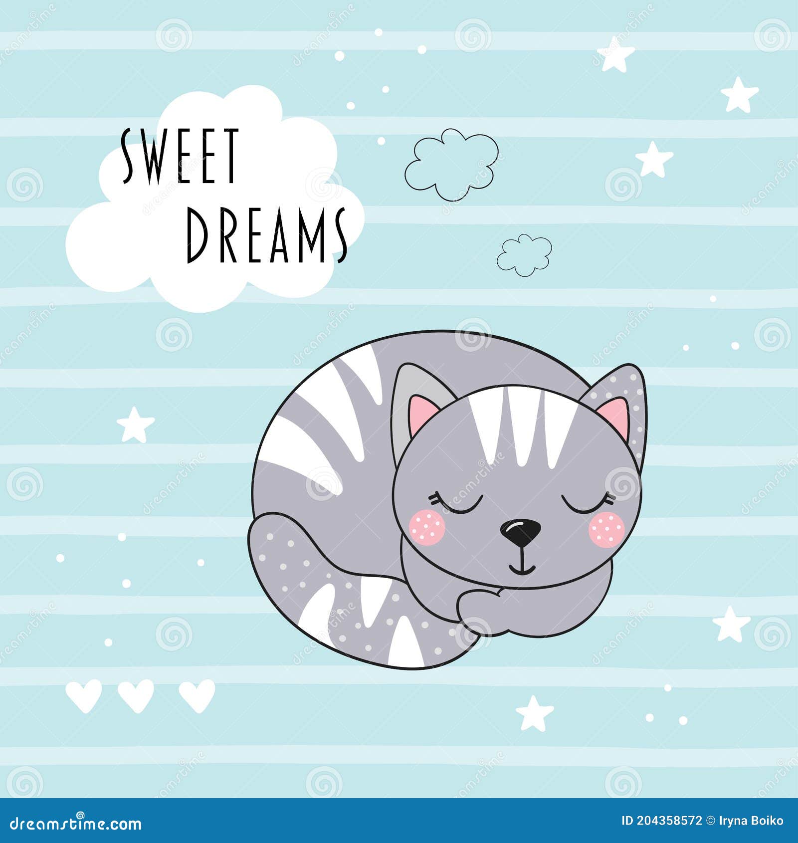 Cute Cat Print for Kids. Best Friends Card. Cartoon Flat Vector ...