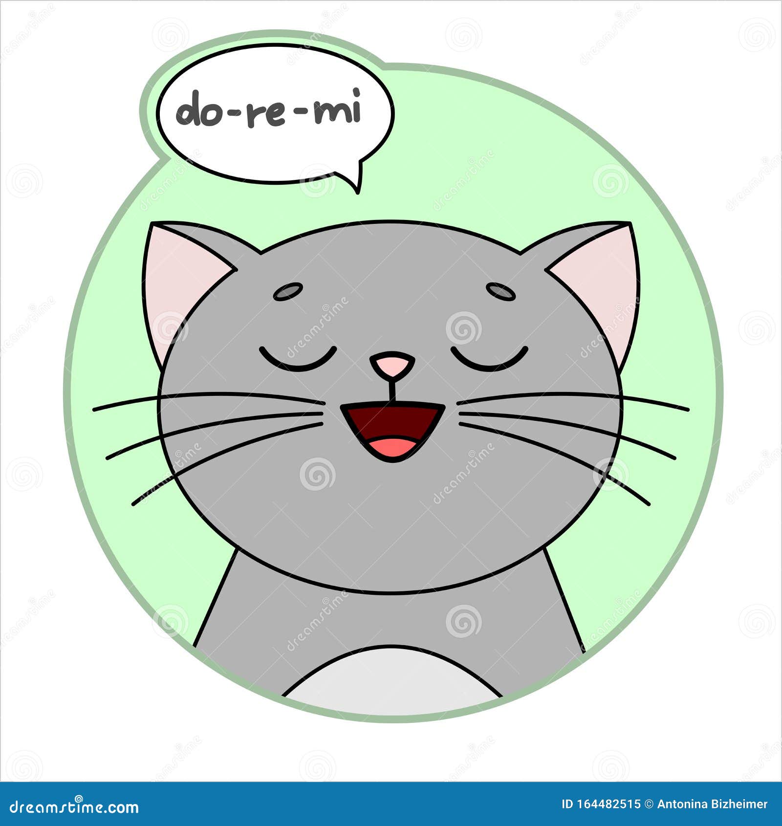 Cute Cat, Round Icon, Emoji. Gray Cat with a Mustache Smiles, Singing  Do-re-mi. Cloud Conversation, Bubble Speech Stock Illustration -  Illustration of cute, comic: 164482515
