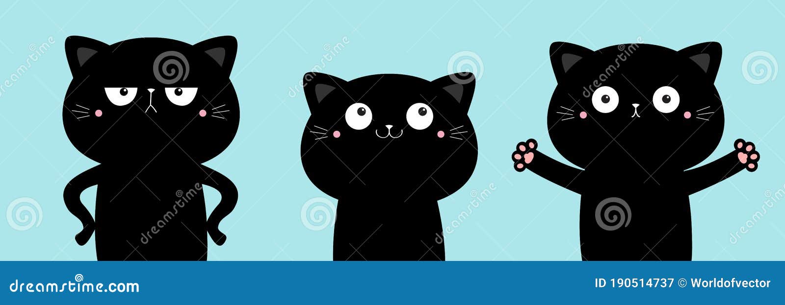 Black white cat icon set. Cute kawaii cartoon character. Funny