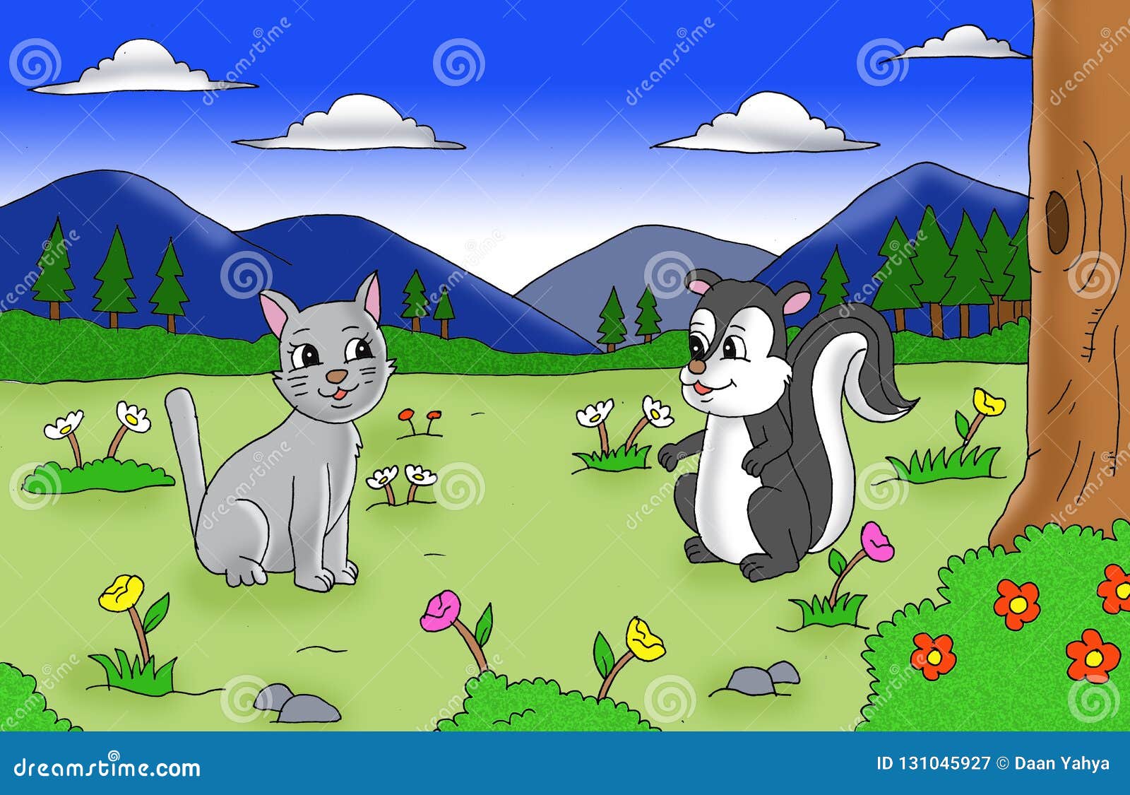 Cute Cat and Skunk in the Jungle Cartoon Stock Illustration - Illustration of children, baby: 131045927 Cute Cat and Skunk in the Jungle Cartoon Stock Illustration - Illustration of children, baby: 131045927