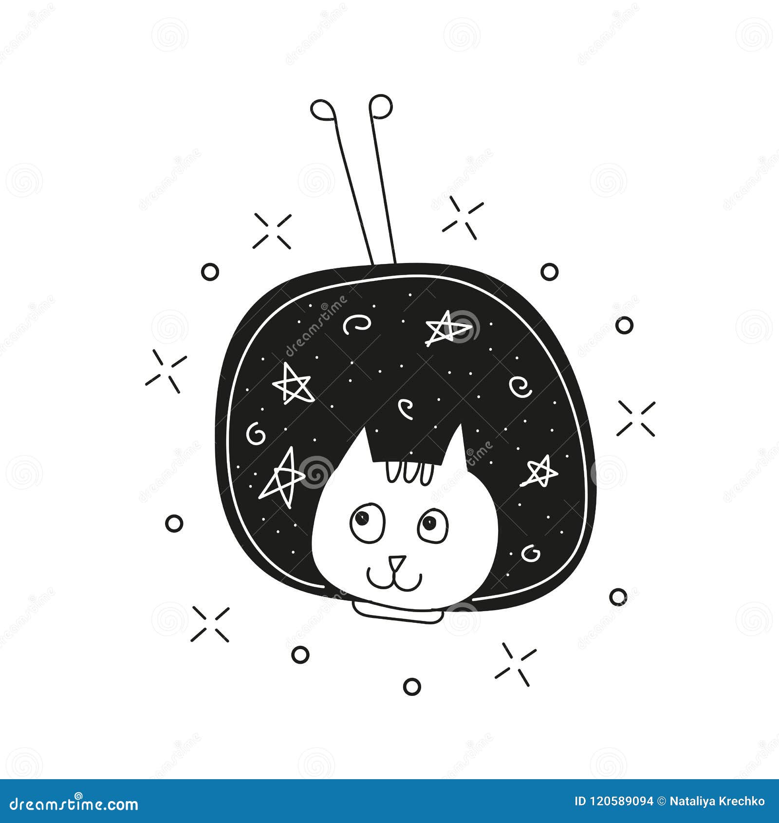 Cute Cat in Space Print. Childish Vector Illustration in Doodle Style ...