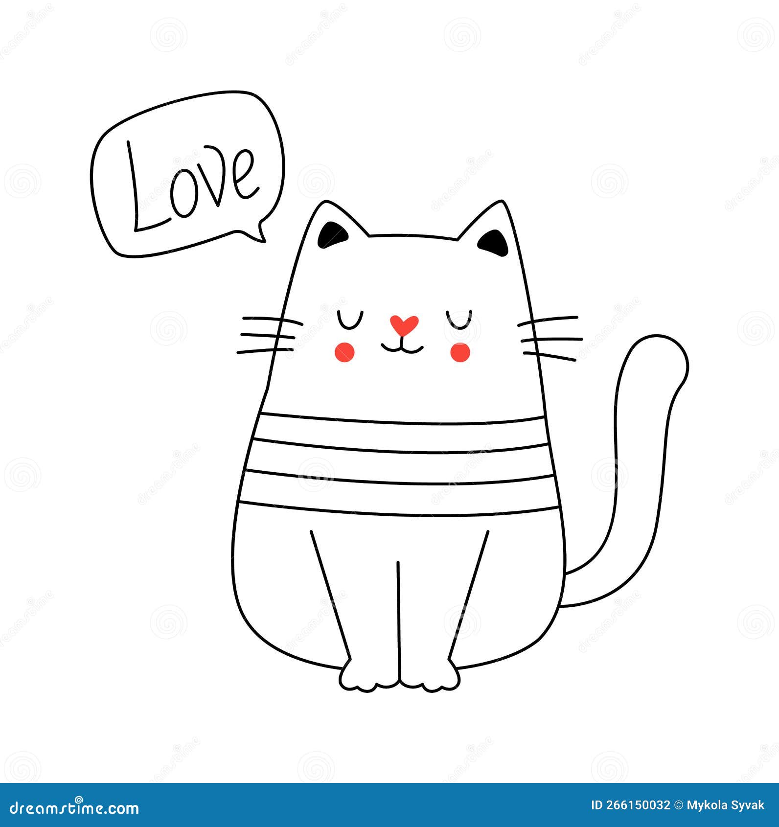 Cute Cat in Sweater Contemporary Line Art Element Stock Vector Illustration of hearts